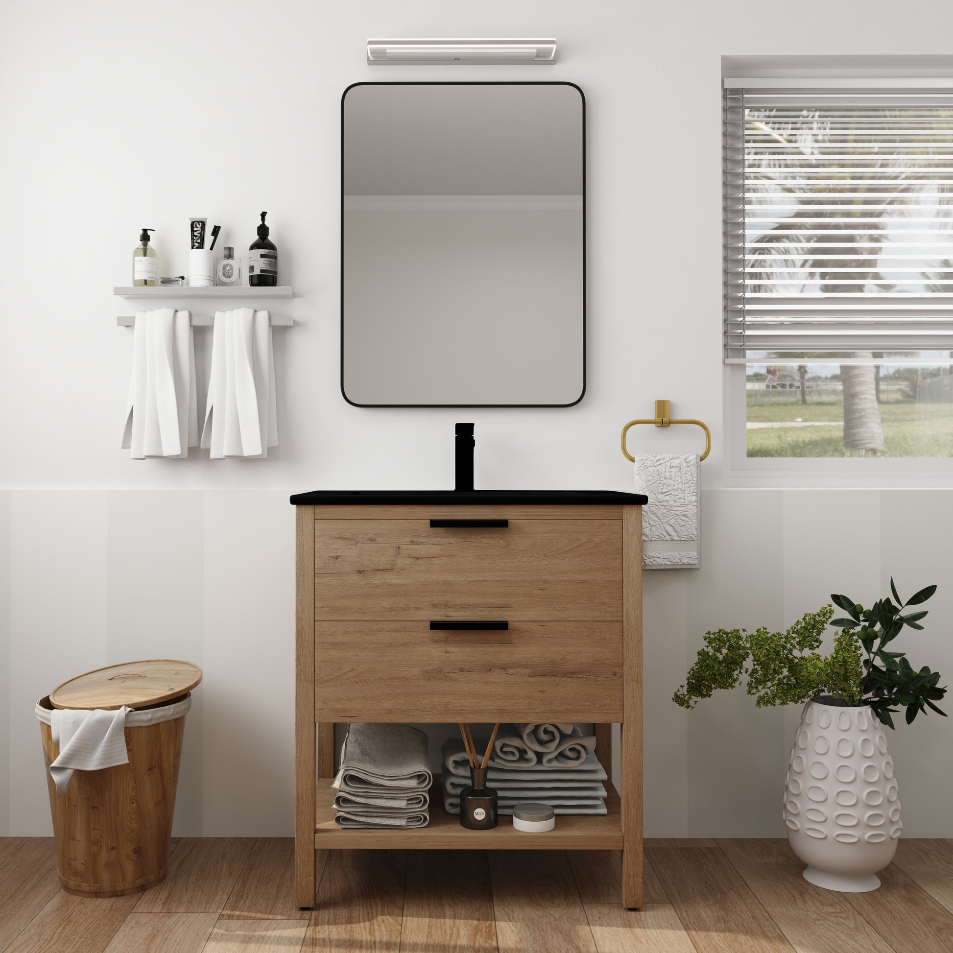 30 Inch Bathroom Vanity Plywood With 2 Drawers Bvb01030Imo Bl9075Bk 2 Imitative Oak 1 Bathroom Freestanding Modern Plywood