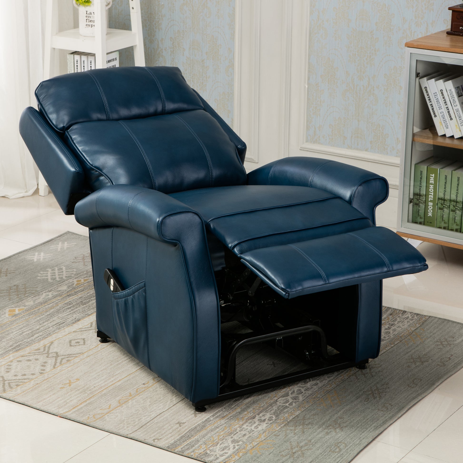 Landis Navy Blue Traditional Lift Chair Navy Blue Foam Pu Leather