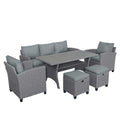 6 Piece Outdoor Rattan Wicker Set Patio Garden Backyard Sofa, Chair, Stools And Table Gray Rattan Gray Cushion Yes Complete Patio Set Grey Weather Resistant Frame Garden & Outdoor Casual Complete Patio Sets Foam Rattan