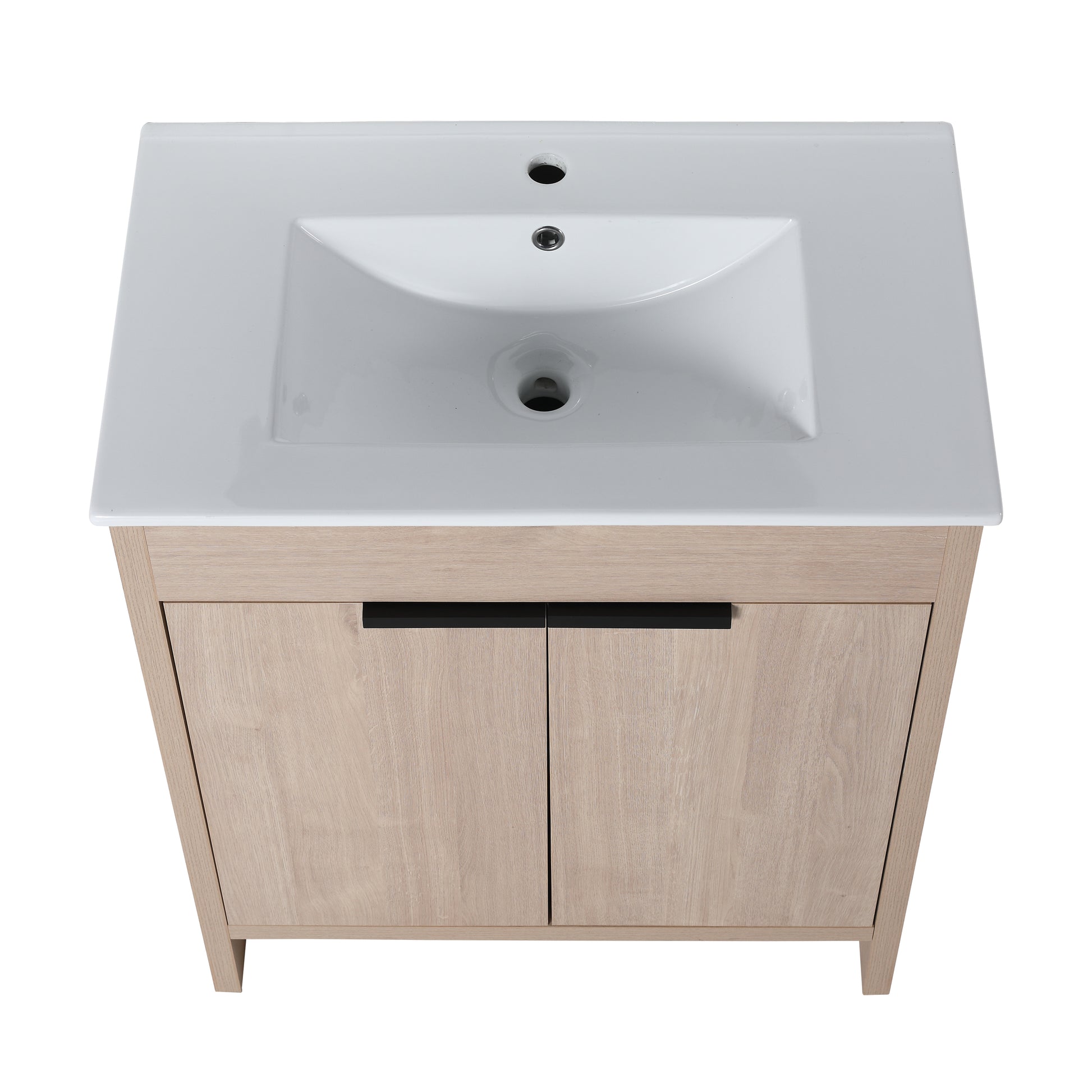 30 Inch Freestanding Bathroom Vanity With White Ceramic Sink & 2 Soft Close Cabinet Doors Bvb02430Plo Bl9075B W999S00063 Plain Light Oak 2 Bathroom Freestanding Modern Plywood