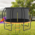 12Ft Outdoor Big Trampoline With Inner Safety Enclosure Net, Ladder, Pvc Spring Cover Padding, For Kids, Black&Orange Color Orange Metal