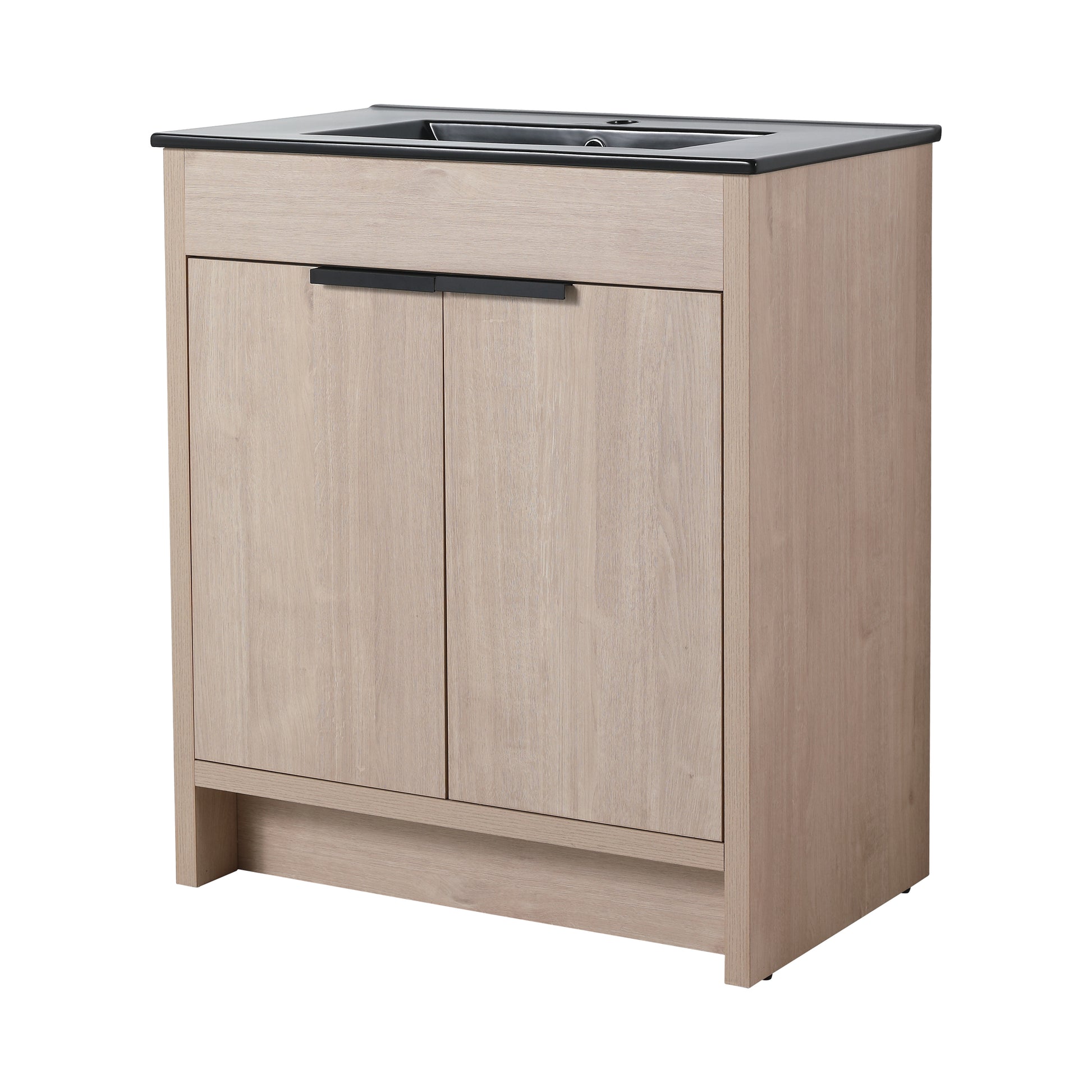 30 Inch Freestanding Bathroom Vanity With Black Ceramic Sink & 2 Soft Close Cabinet Doors Bvb02430Plo Bl9075Bk ,W1286S00019 Plain Light Oak 2 Bathroom Freestanding Modern Plywood