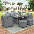 6 Piece Outdoor Rattan Wicker Set Patio Garden Backyard Sofa, Chair, Stools And Table Gray Rattan Gray Cushion Yes Complete Patio Set Grey Weather Resistant Frame Garden & Outdoor Casual Complete Patio Sets Foam Rattan