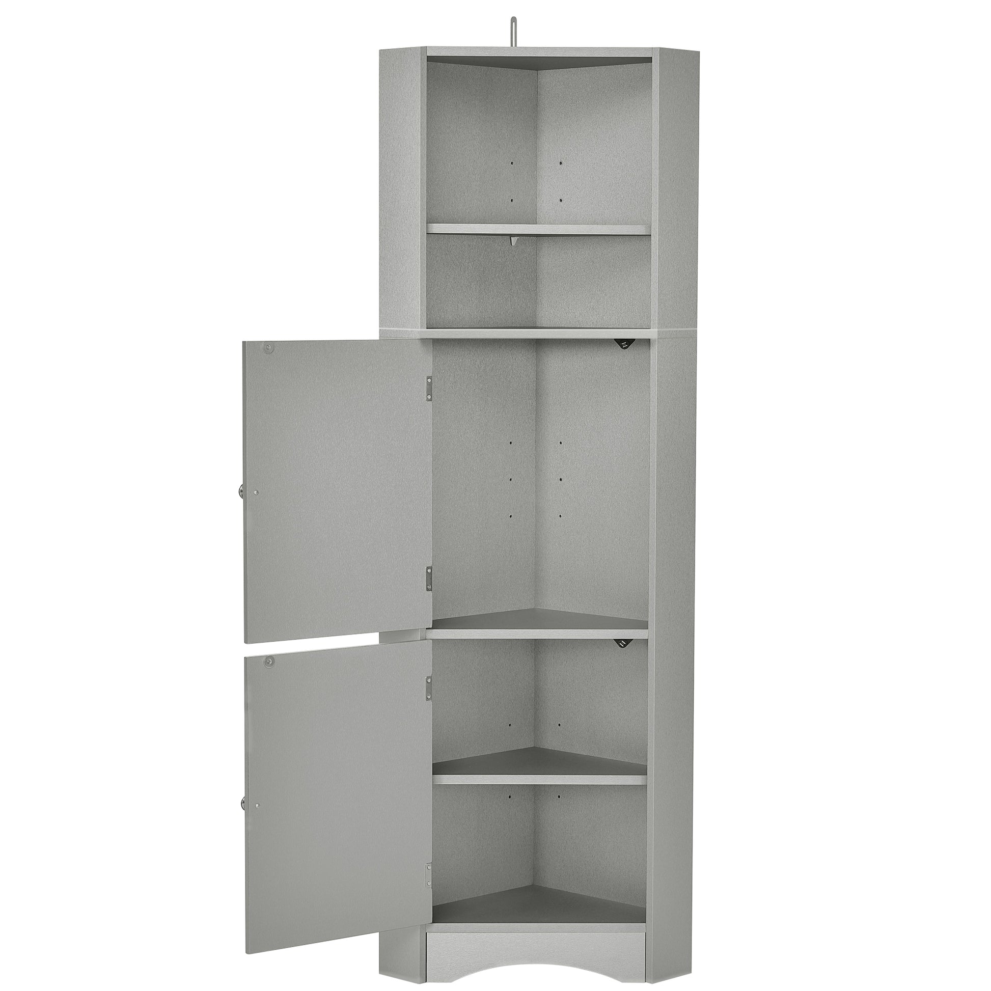 Tall Bathroom Corner Cabinet, Freestanding Storage Cabinet With Doors And Adjustable Shelves, Mdf Board, Gray Gray Mdf