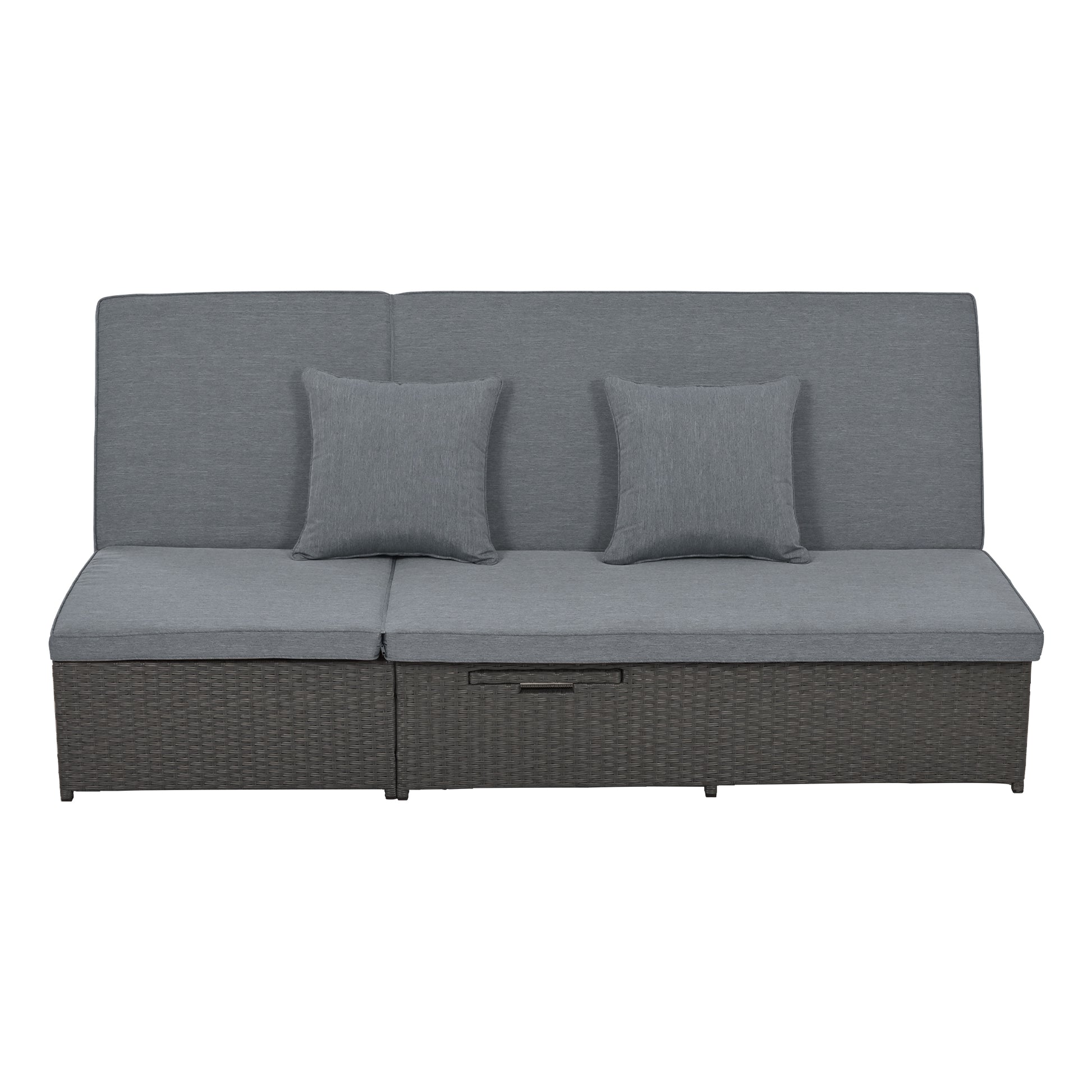 Outdoor Double Sunbed, Wicker Rattan Patio Reclining Chairs With Adjustable Backrest And Seat, Conversational Set For 2 Person, Gray Yes Complete Patio Set Gray Water Resistant Frame Water Resistant Cushion Garden & Outdoor Casual Sofa Seating Groups