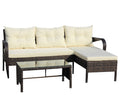 Outdoor Patio Furniture Sets 3 Piece Conversation Set Wicker Ratten Sectional Sofa With Seat Cushions Beige Cushion Brown Rattan