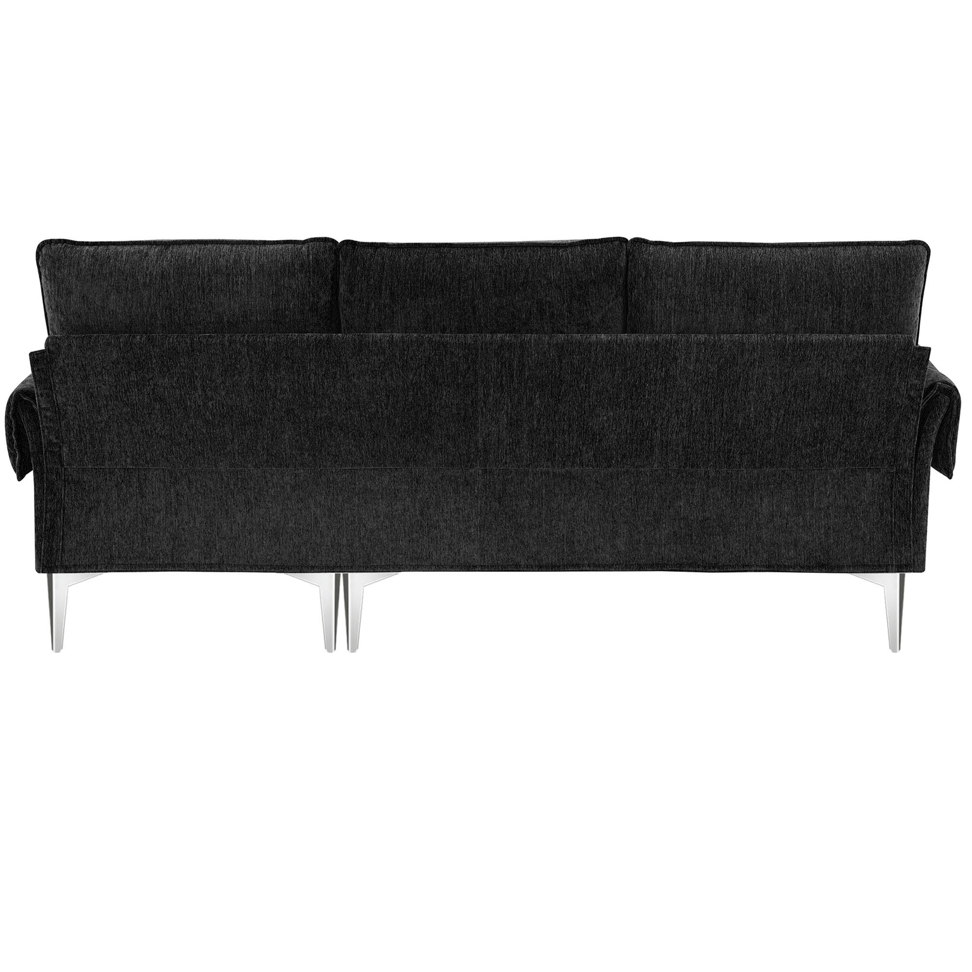 84 " Convertible Sectional Sofa, Modern Chenille L Shaped Sofa Couch With Reversible Chaise Lounge, Fit For Living Room, Apartment 2 Pillows Black Fabric