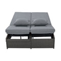 Outdoor Double Sunbed, Wicker Rattan Patio Reclining Chairs With Adjustable Backrest And Seat, Conversational Set For 2 Person, Gray Yes Complete Patio Set Gray Water Resistant Frame Water Resistant Cushion Garden & Outdoor Casual Sofa Seating Groups