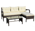 Outdoor Patio Furniture Sets 3 Piece Conversation Set Wicker Ratten Sectional Sofa With Seat Cushions Beige Cushion Brown Rattan