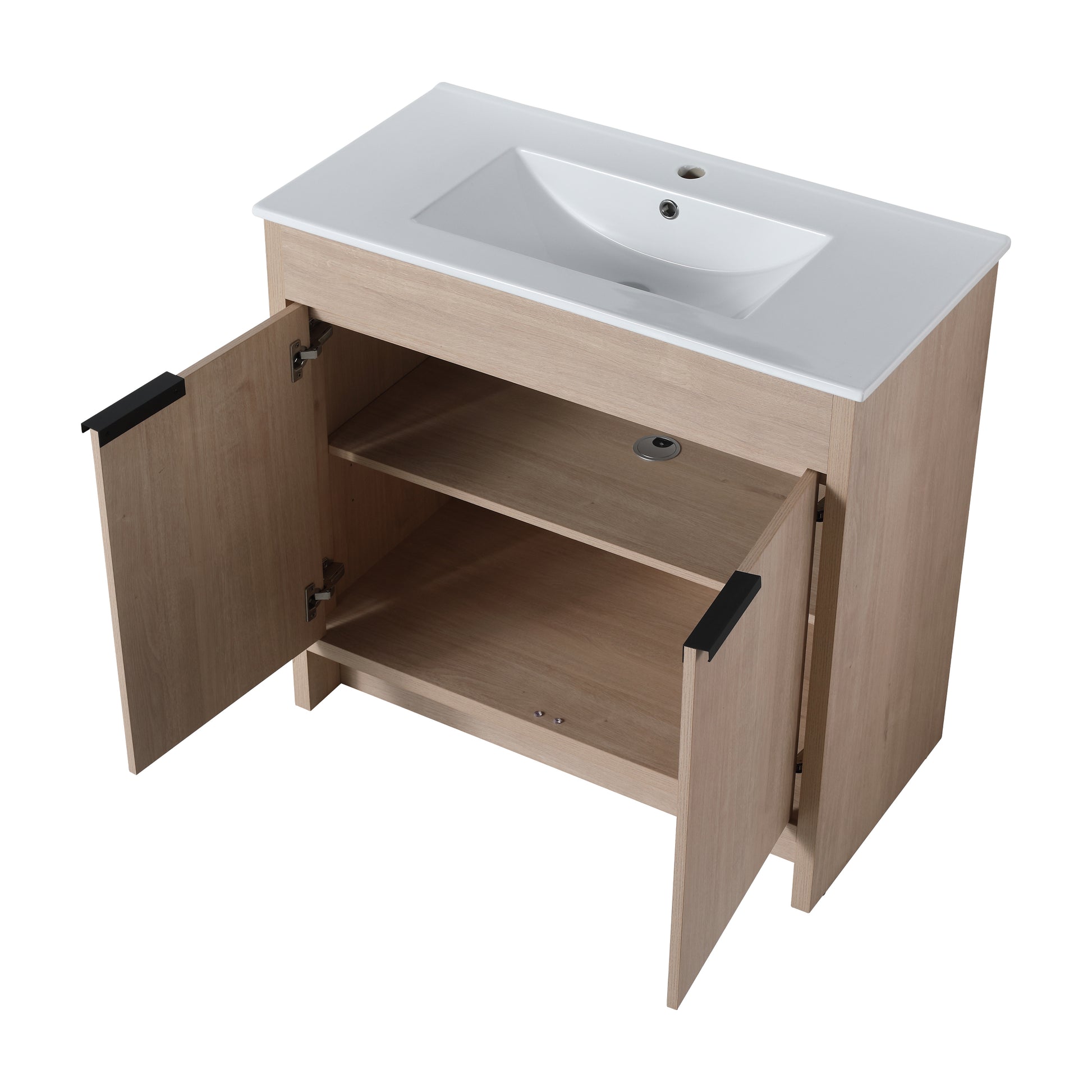 36 Inch Freestanding Bathroom Vanity With White Ceramic Sink & 2 Soft Close Cabinet Doors Bvb02436Plo F Bl9090B ,W1286S00063 Plain Light Oak 2 Bathroom Freestanding Modern Plywood