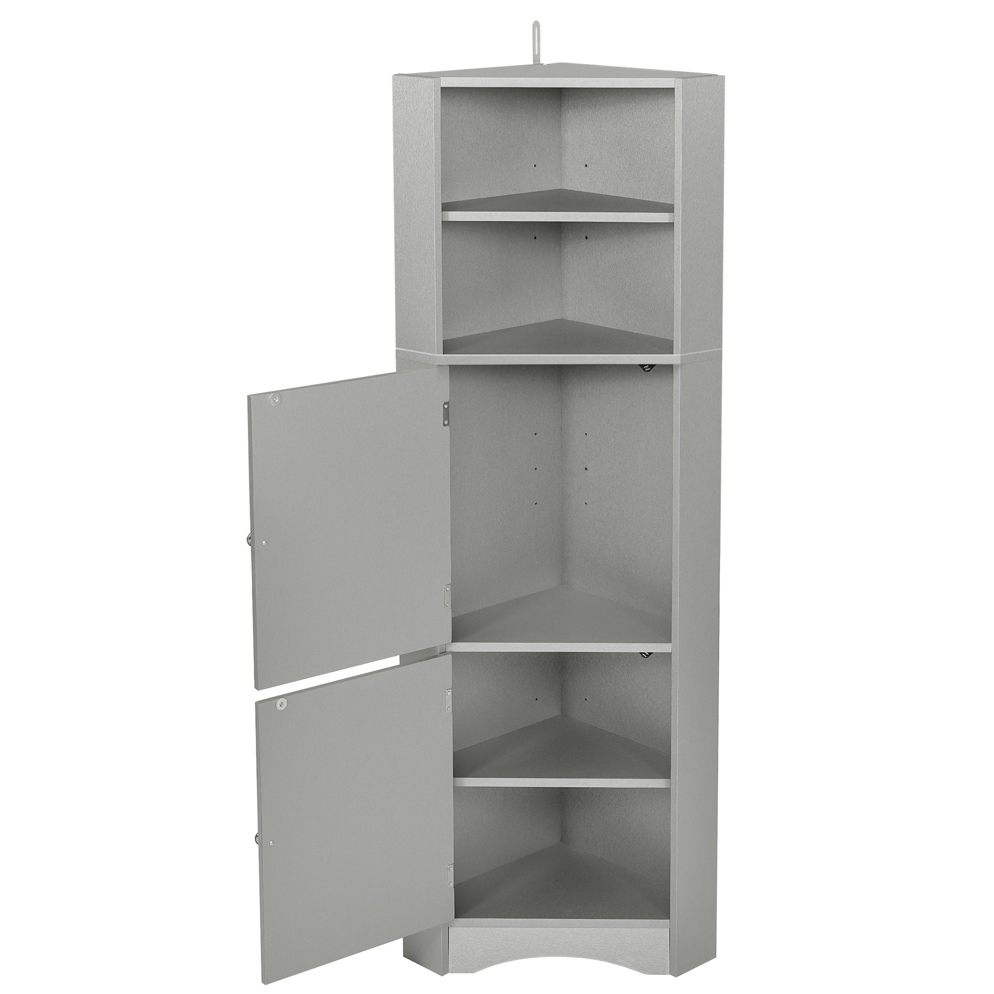 Tall Bathroom Corner Cabinet, Freestanding Storage Cabinet With Doors And Adjustable Shelves, Mdf Board, Gray Gray Mdf