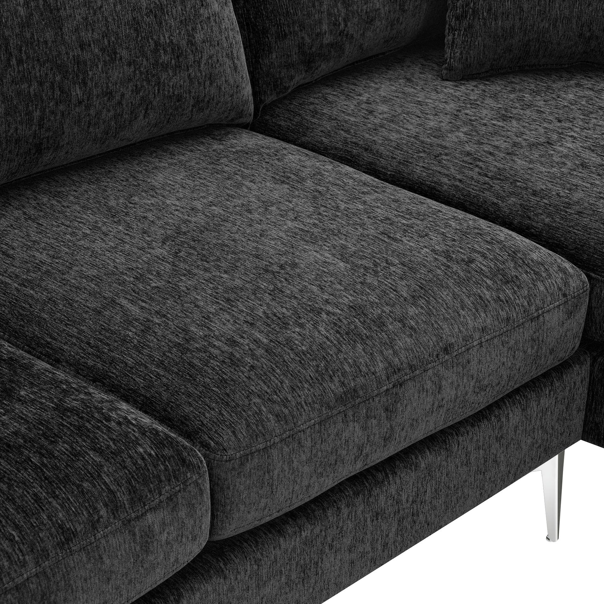 84 " Convertible Sectional Sofa, Modern Chenille L Shaped Sofa Couch With Reversible Chaise Lounge, Fit For Living Room, Apartment 2 Pillows Black Fabric