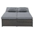 Outdoor Double Sunbed, Wicker Rattan Patio Reclining Chairs With Adjustable Backrest And Seat, Conversational Set For 2 Person, Gray Yes Complete Patio Set Gray Water Resistant Frame Water Resistant Cushion Garden & Outdoor Casual Sofa Seating Groups