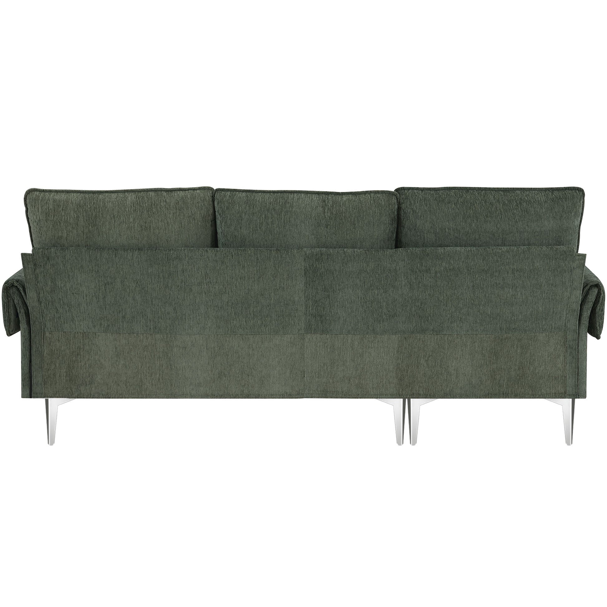 84 " Convertible Sectional Sofa, Modern Chenille L Shaped Sofa Couch With Reversible Chaise Lounge, Fit For Living Room, Apartment 2 Pillows Green Fabric