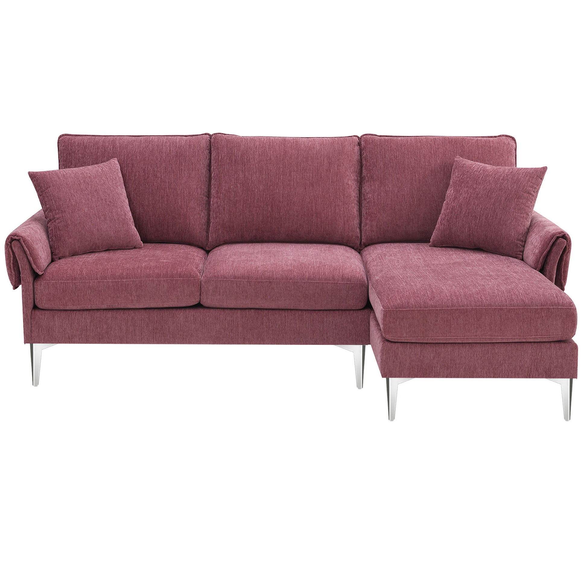 84 " Convertible Sectional Sofa, Modern Chenille L Shaped Sofa Couch With Reversible Chaise Lounge, Fit For Living Room, Apartment 2 Pillows Pink Fabric