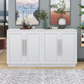 Sideboard With 4 Doors Large Storage Space Buffet Cabinet With Adjustable Shelves And Silver Handles For Kitchen, Dining Room, Living Room White White Solid Wood Mdf