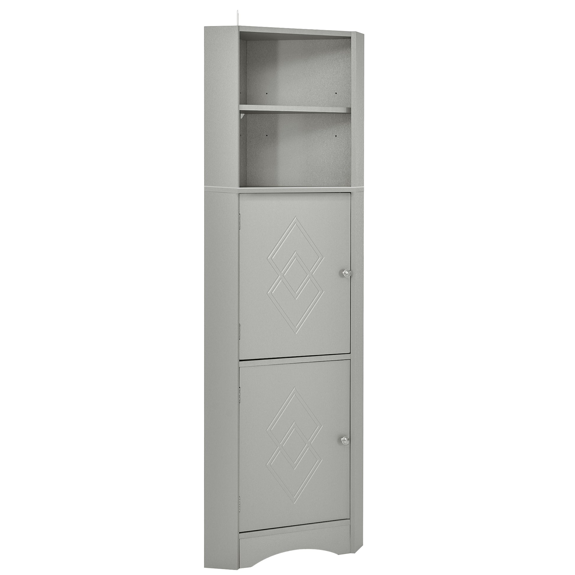 Tall Bathroom Corner Cabinet, Freestanding Storage Cabinet With Doors And Adjustable Shelves, Mdf Board, Gray Gray Mdf