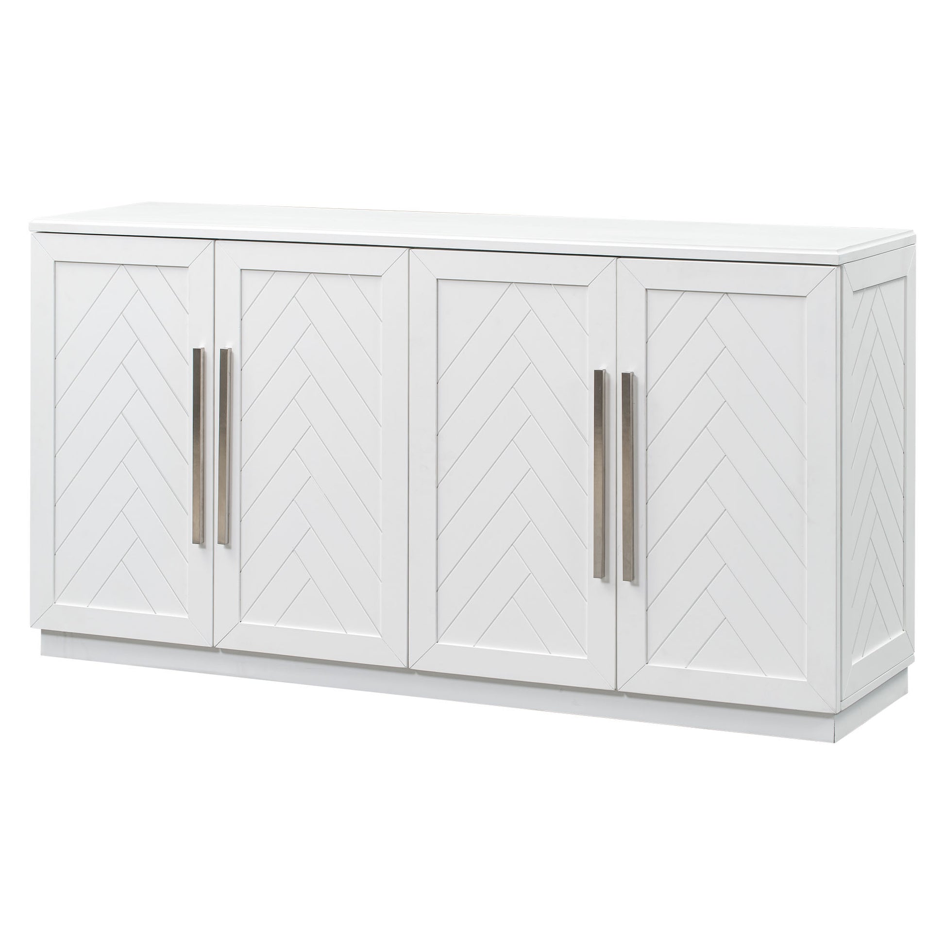 Sideboard With 4 Doors Large Storage Space Buffet Cabinet With Adjustable Shelves And Silver Handles For Kitchen, Dining Room, Living Room White White Solid Wood Mdf