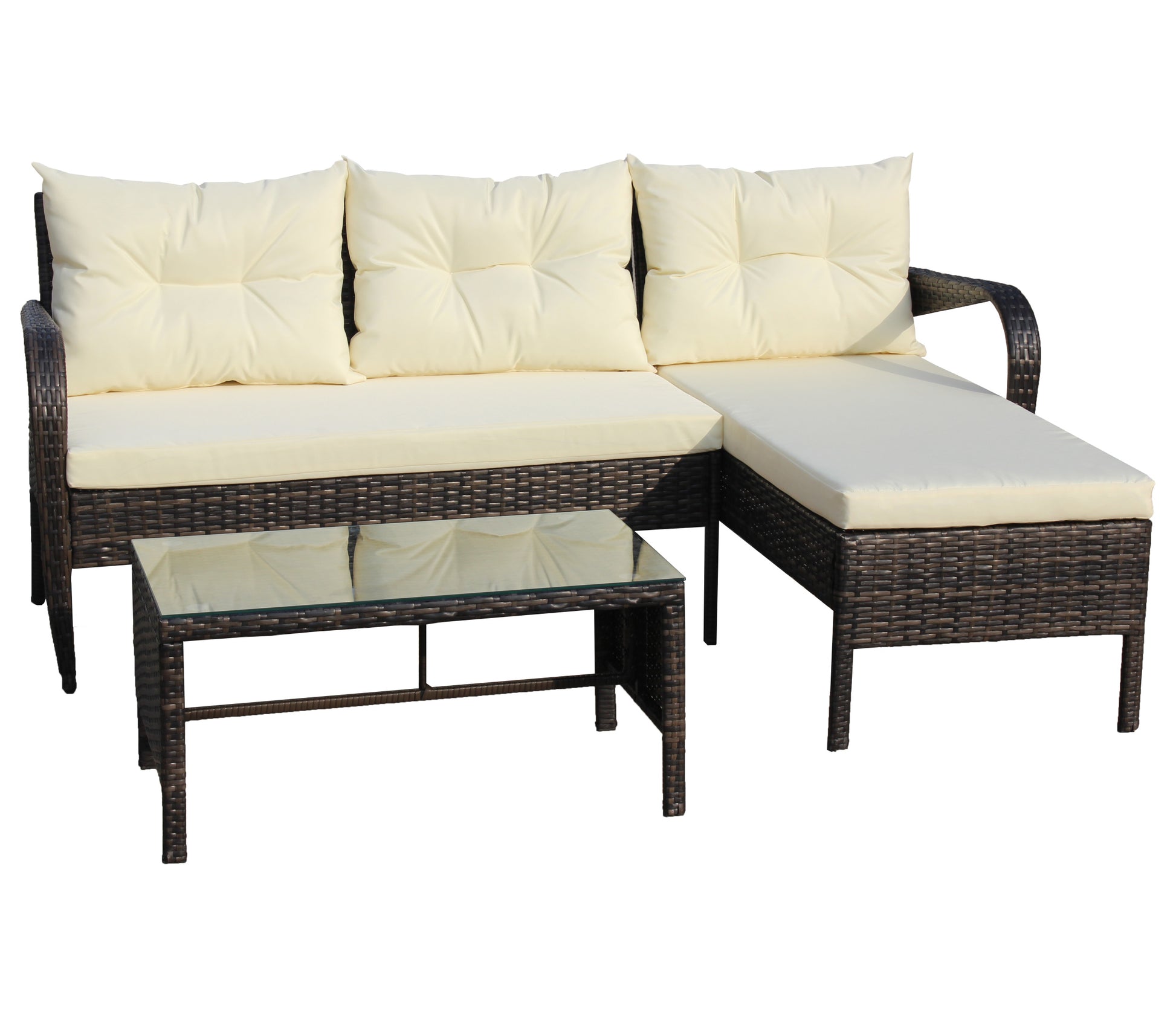 Outdoor Patio Furniture Sets 3 Piece Conversation Set Wicker Ratten Sectional Sofa With Seat Cushions Beige Cushion Brown Rattan
