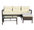 Outdoor Patio Furniture Sets 3 Piece Conversation Set Wicker Ratten Sectional Sofa With Seat Cushions Beige Cushion Brown Rattan