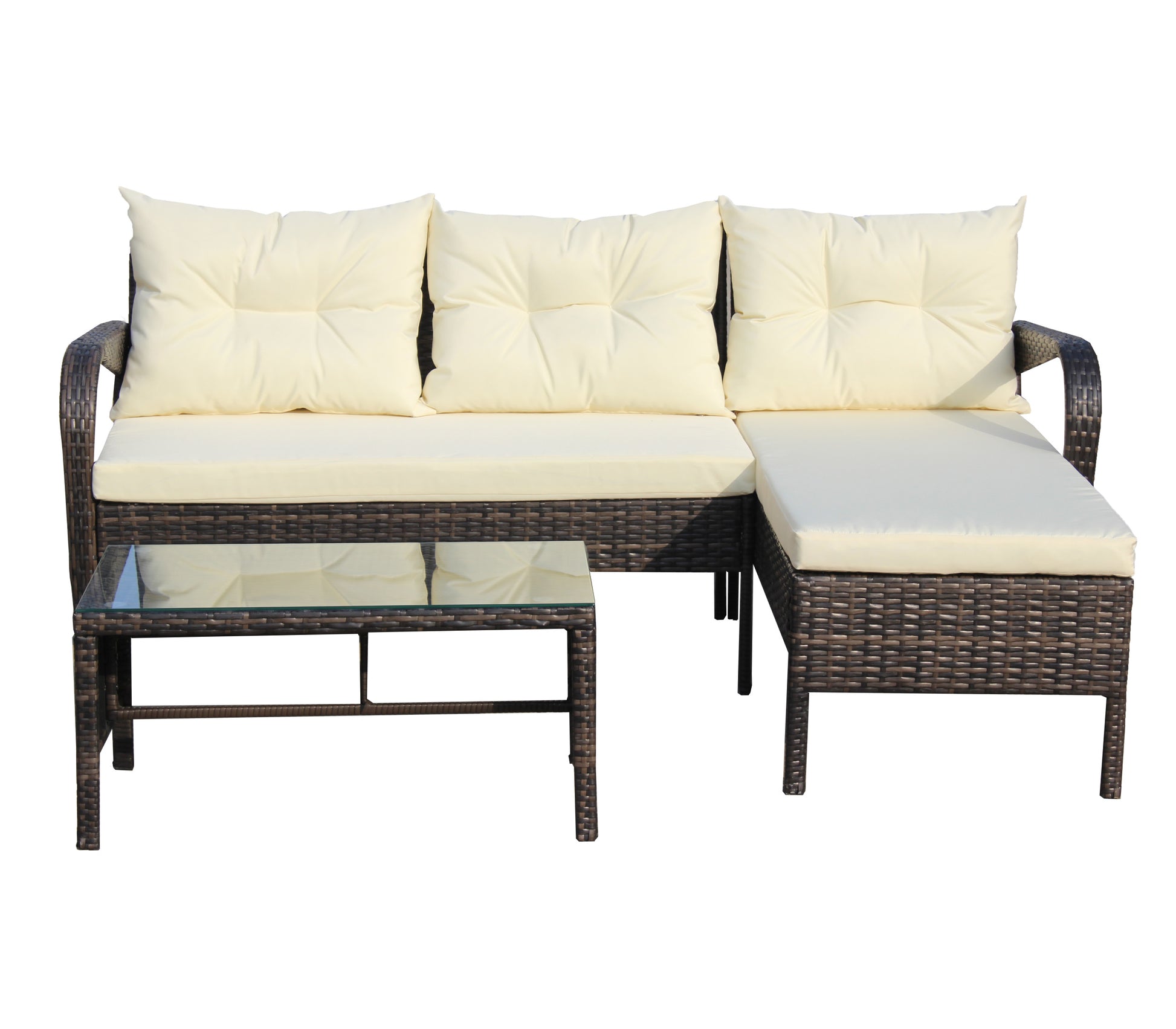 Outdoor Patio Furniture Sets 3 Piece Conversation Set Wicker Ratten Sectional Sofa With Seat Cushions Beige Cushion Brown Rattan