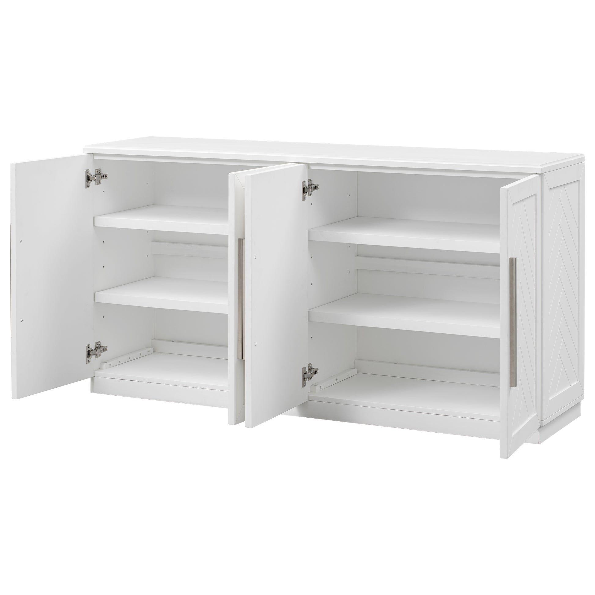 Sideboard With 4 Doors Large Storage Space Buffet Cabinet With Adjustable Shelves And Silver Handles For Kitchen, Dining Room, Living Room White White Solid Wood Mdf