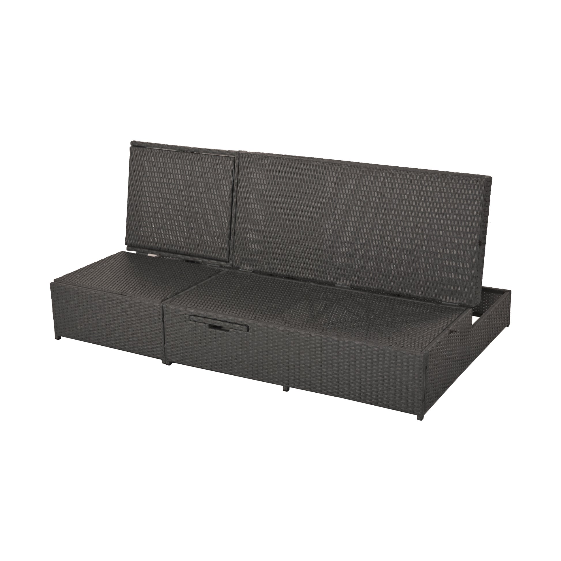 Outdoor Double Sunbed, Wicker Rattan Patio Reclining Chairs With Adjustable Backrest And Seat, Conversational Set For 2 Person, Gray Yes Complete Patio Set Gray Water Resistant Frame Water Resistant Cushion Garden & Outdoor Casual Sofa Seating Groups