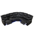 Modern Faux Leather Manual Reclining With Center Console With Led Light Strip,Living Room Furniture Set,Pu Symmetrical Couch With 2 Cup Holders And Storage For Living Room,Black Black Foam Pu Leather 6 Seat