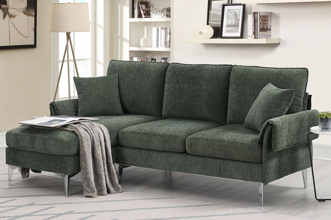 84 " Convertible Sectional Sofa, Modern Chenille L Shaped Sofa Couch With Reversible Chaise Lounge, Fit For Living Room, Apartment 2 Pillows Green Fabric