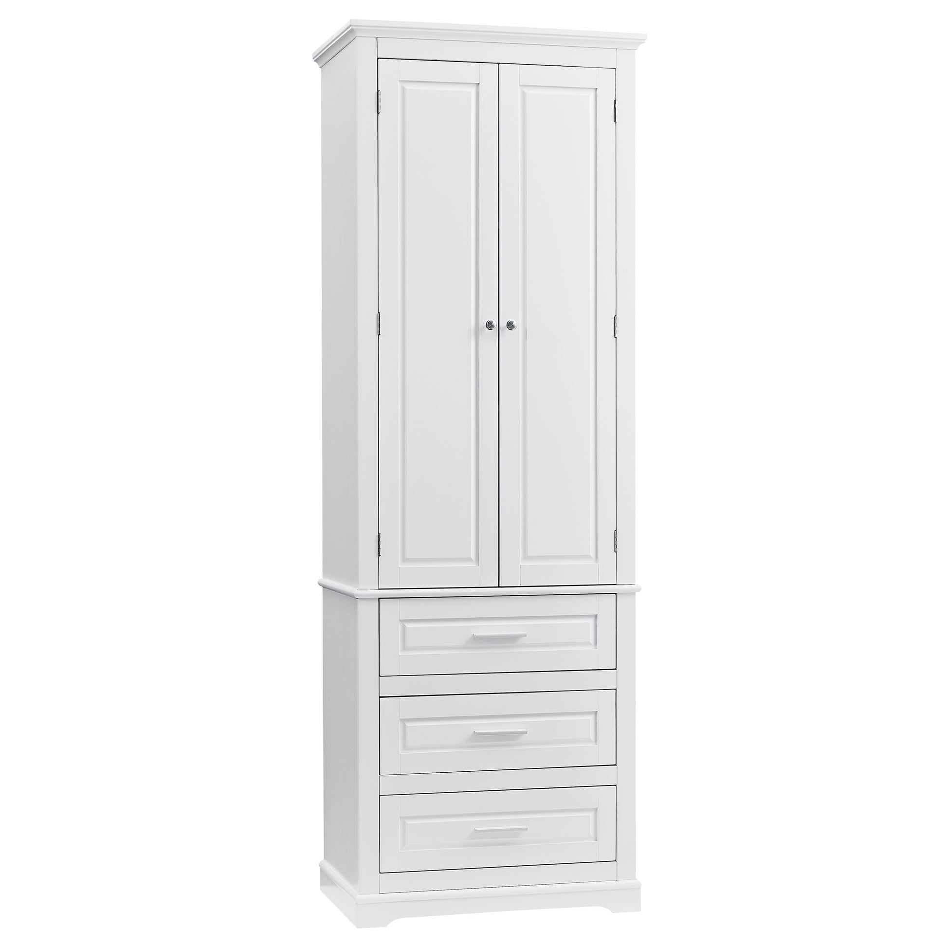 Tall Storage Cabinet With Three Drawers For Bathroom Office, White White Mdf