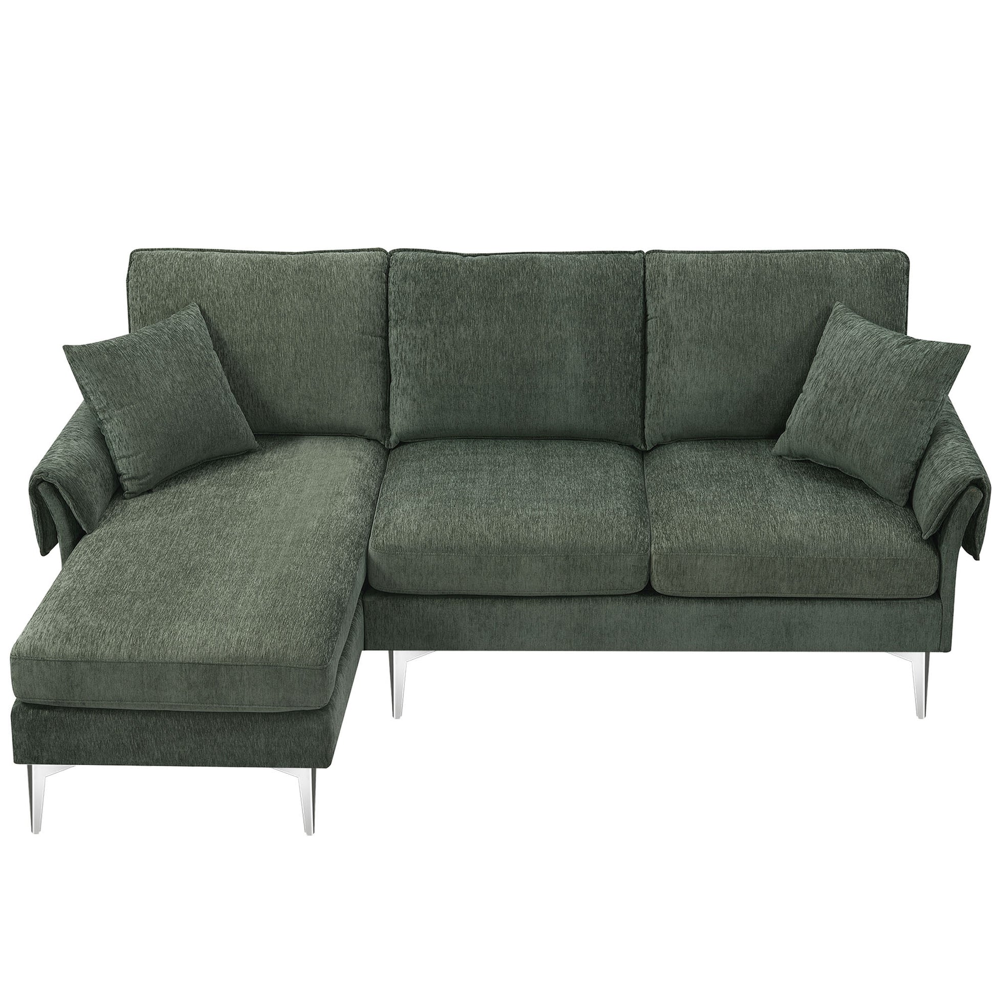 84 " Convertible Sectional Sofa, Modern Chenille L Shaped Sofa Couch With Reversible Chaise Lounge, Fit For Living Room, Apartment 2 Pillows Green Fabric