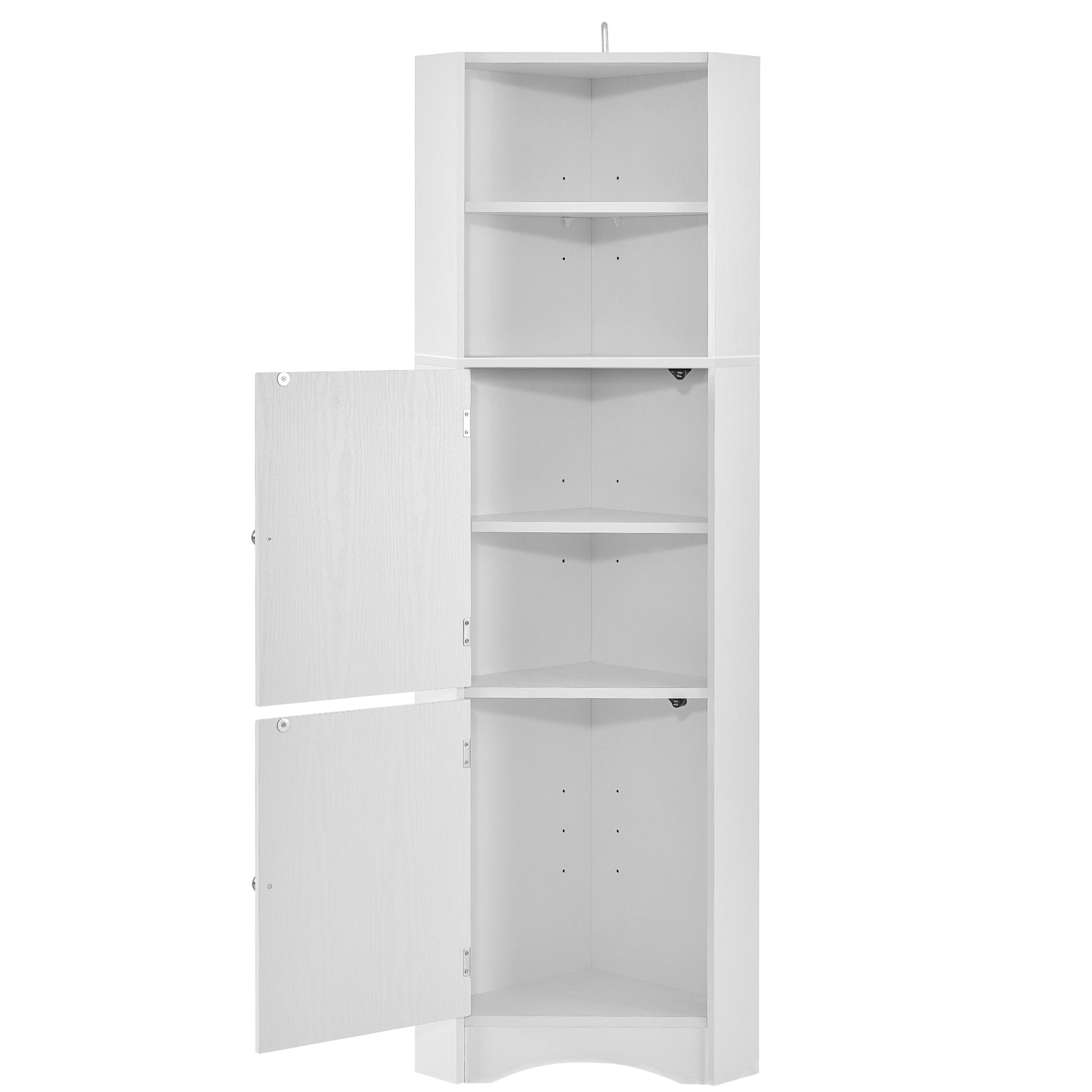 Tall Bathroom Corner Cabinet, Freestanding Storage Cabinet With Doors And Adjustable Shelves, Mdf Board, White White Mdf