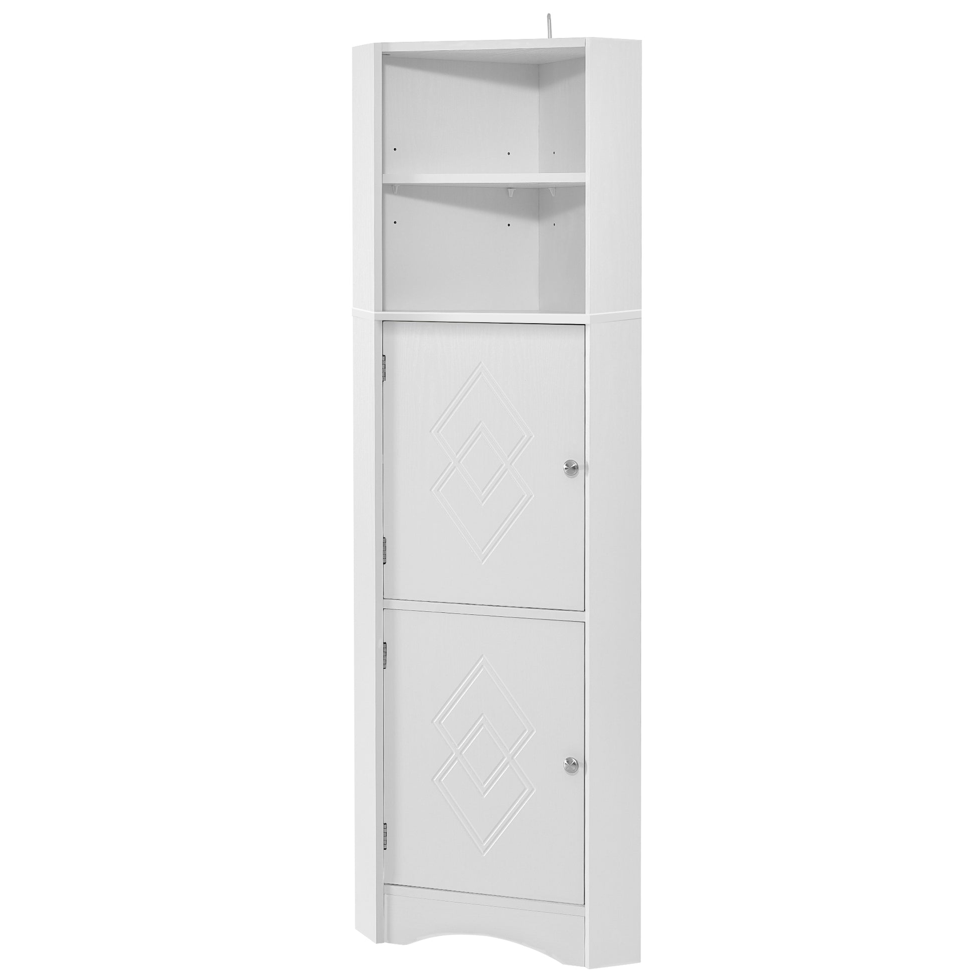 Tall Bathroom Corner Cabinet, Freestanding Storage Cabinet With Doors And Adjustable Shelves, Mdf Board, White White Mdf