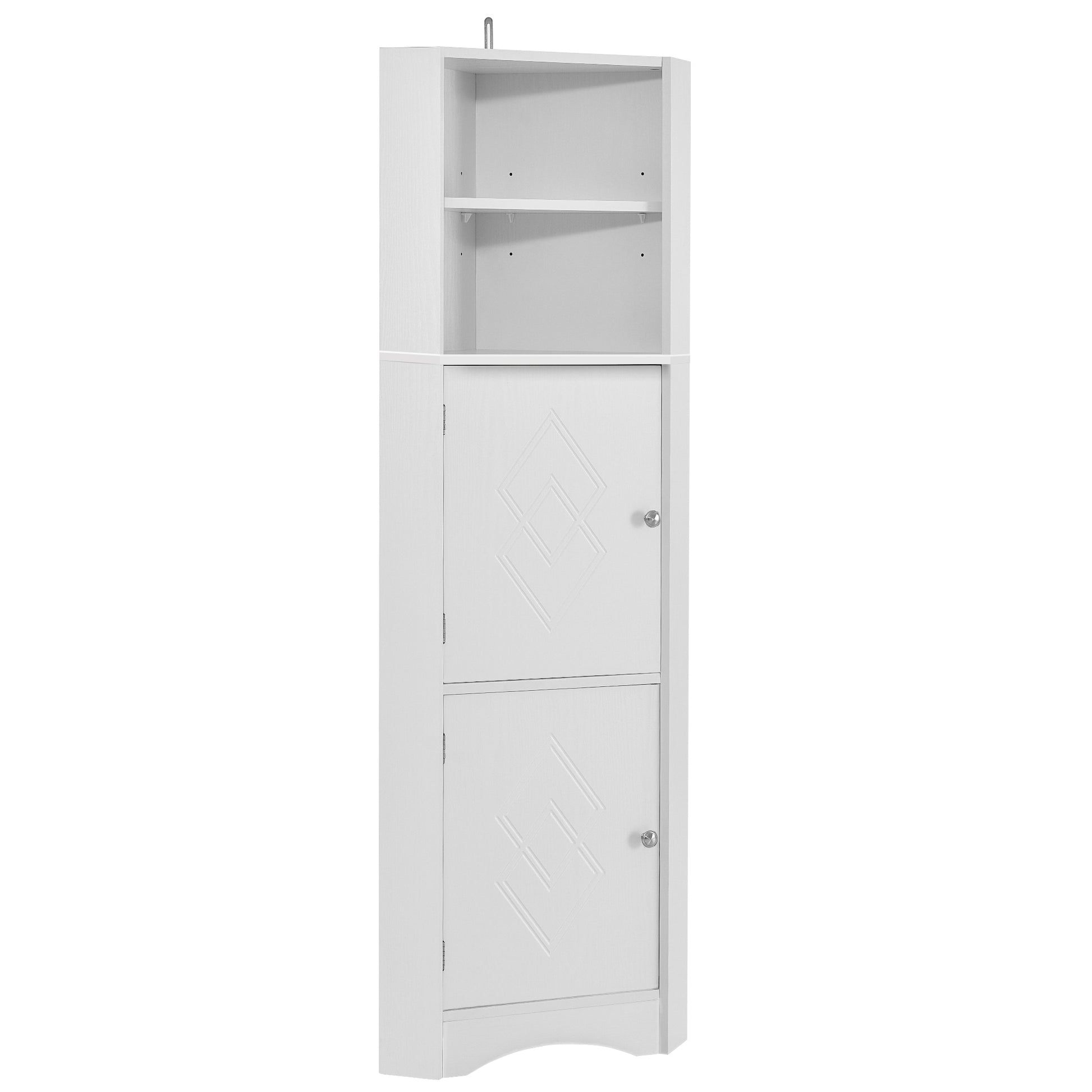 Tall Bathroom Corner Cabinet, Freestanding Storage Cabinet With Doors And Adjustable Shelves, Mdf Board, White White Mdf