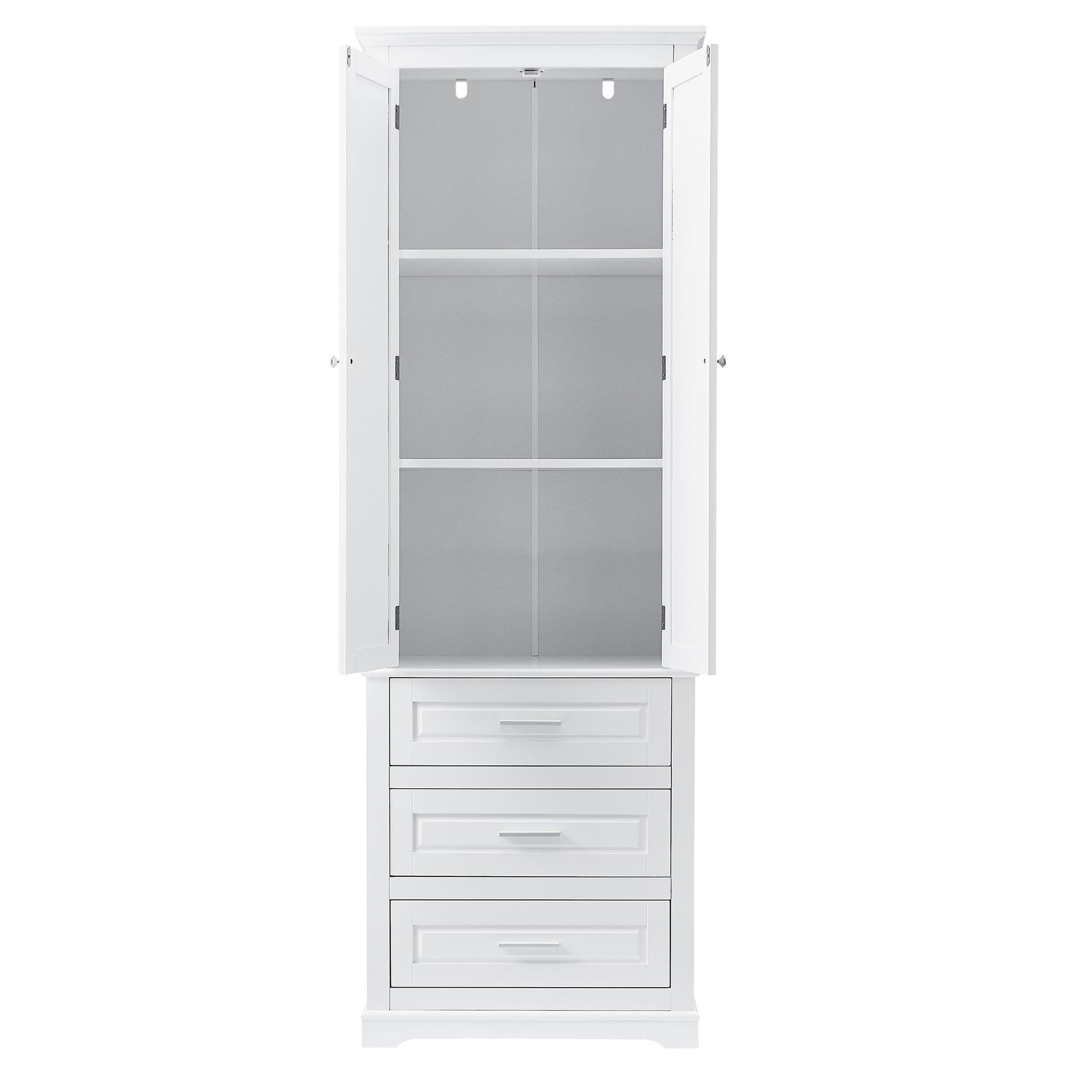 Tall Storage Cabinet With Three Drawers For Bathroom Office, White White Mdf