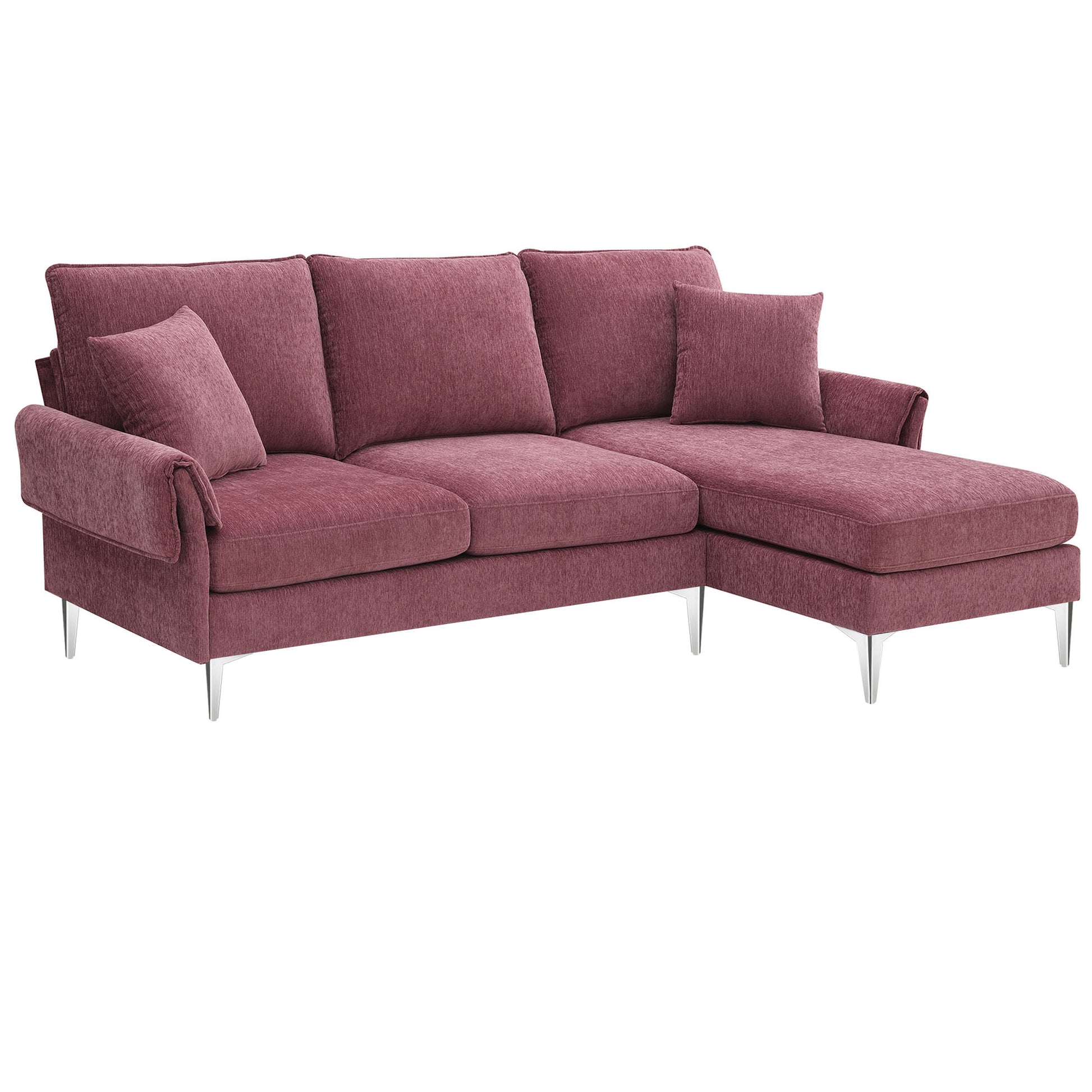 84 " Convertible Sectional Sofa, Modern Chenille L Shaped Sofa Couch With Reversible Chaise Lounge, Fit For Living Room, Apartment 2 Pillows Pink Fabric