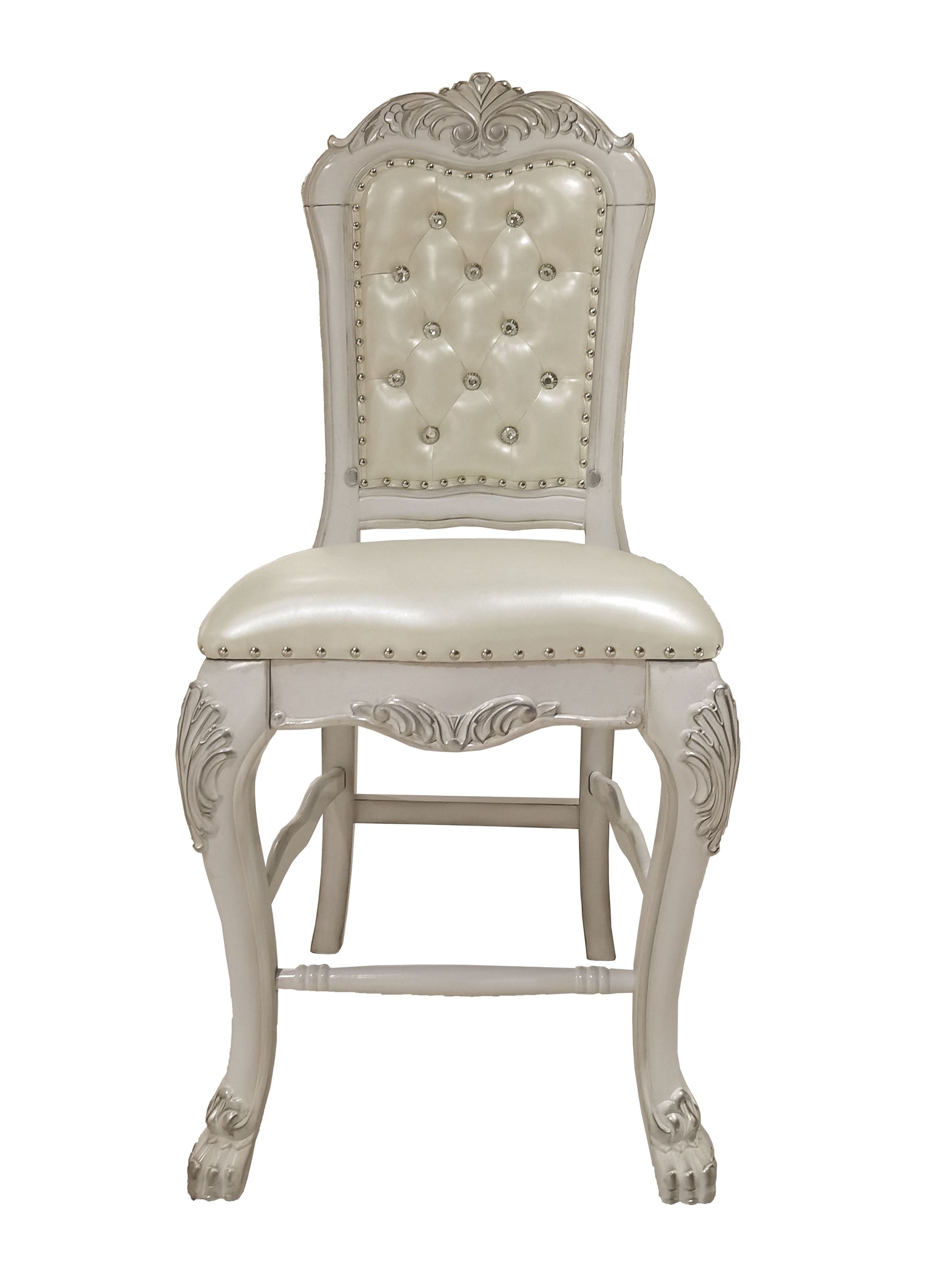 Dresden Counter Height Chair Set 2 In Pu & Bone White Finish Dn01704 White Pu
