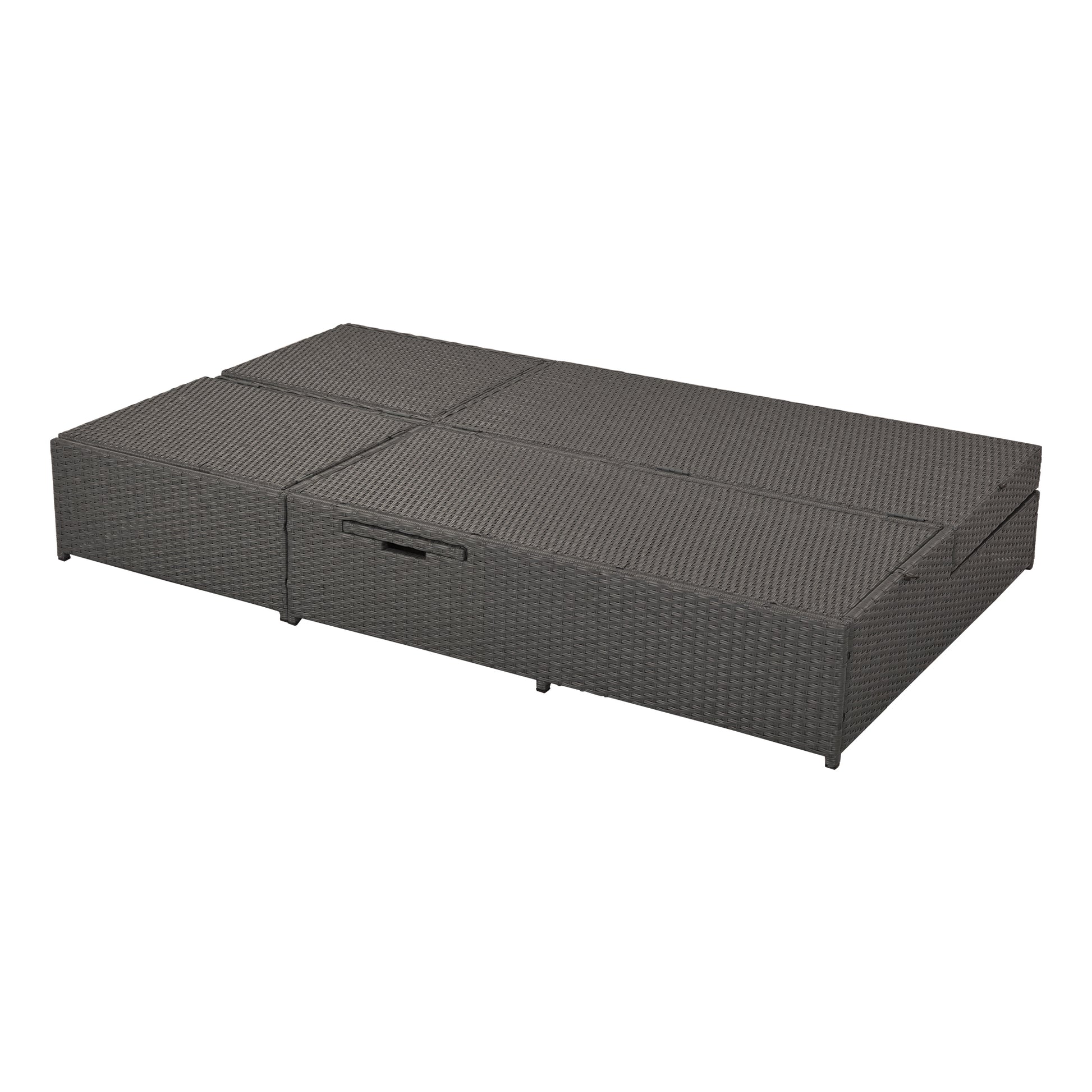 Outdoor Double Sunbed, Wicker Rattan Patio Reclining Chairs With Adjustable Backrest And Seat, Conversational Set For 2 Person, Gray Yes Complete Patio Set Gray Water Resistant Frame Water Resistant Cushion Garden & Outdoor Casual Sofa Seating Groups