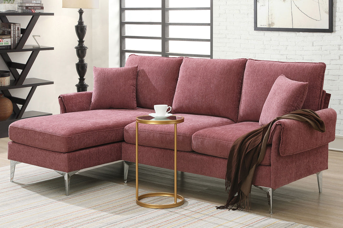 84 " Convertible Sectional Sofa, Modern Chenille L Shaped Sofa Couch With Reversible Chaise Lounge, Fit For Living Room, Apartment 2 Pillows Pink Fabric