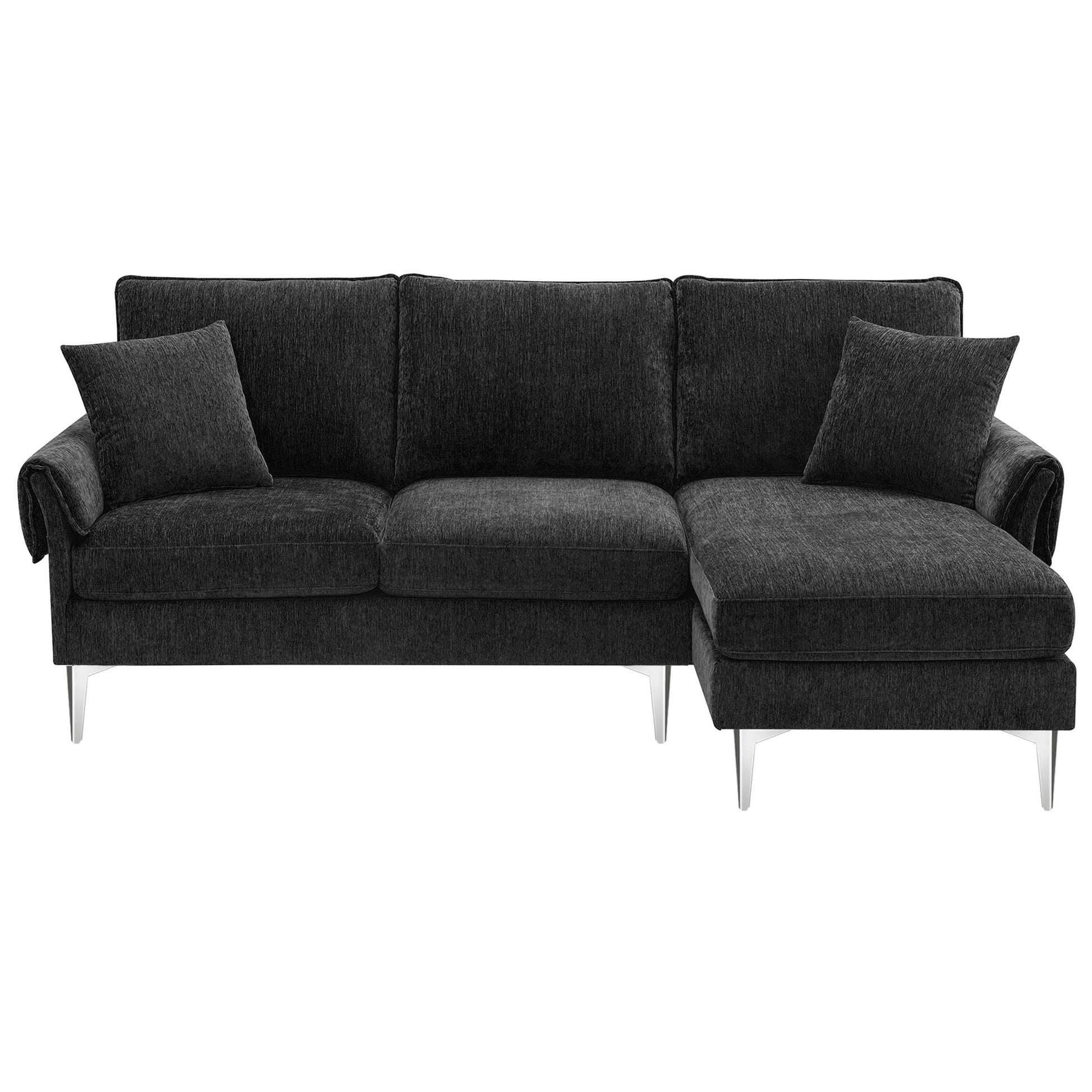 84 " Convertible Sectional Sofa, Modern Chenille L Shaped Sofa Couch With Reversible Chaise Lounge, Fit For Living Room, Apartment 2 Pillows Black Fabric