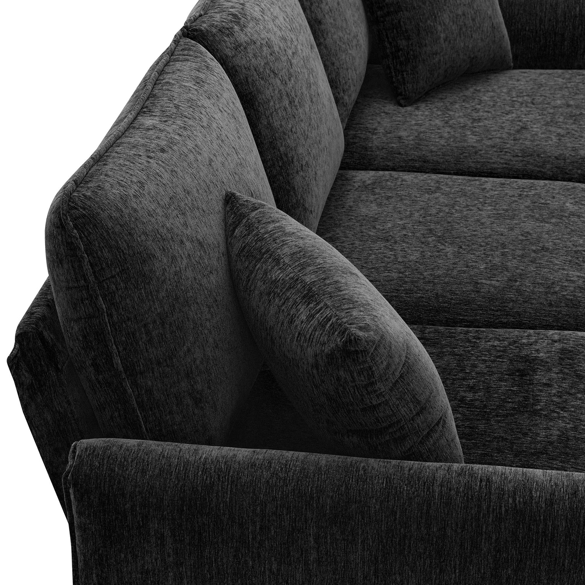 84 " Convertible Sectional Sofa, Modern Chenille L Shaped Sofa Couch With Reversible Chaise Lounge, Fit For Living Room, Apartment 2 Pillows Black Fabric