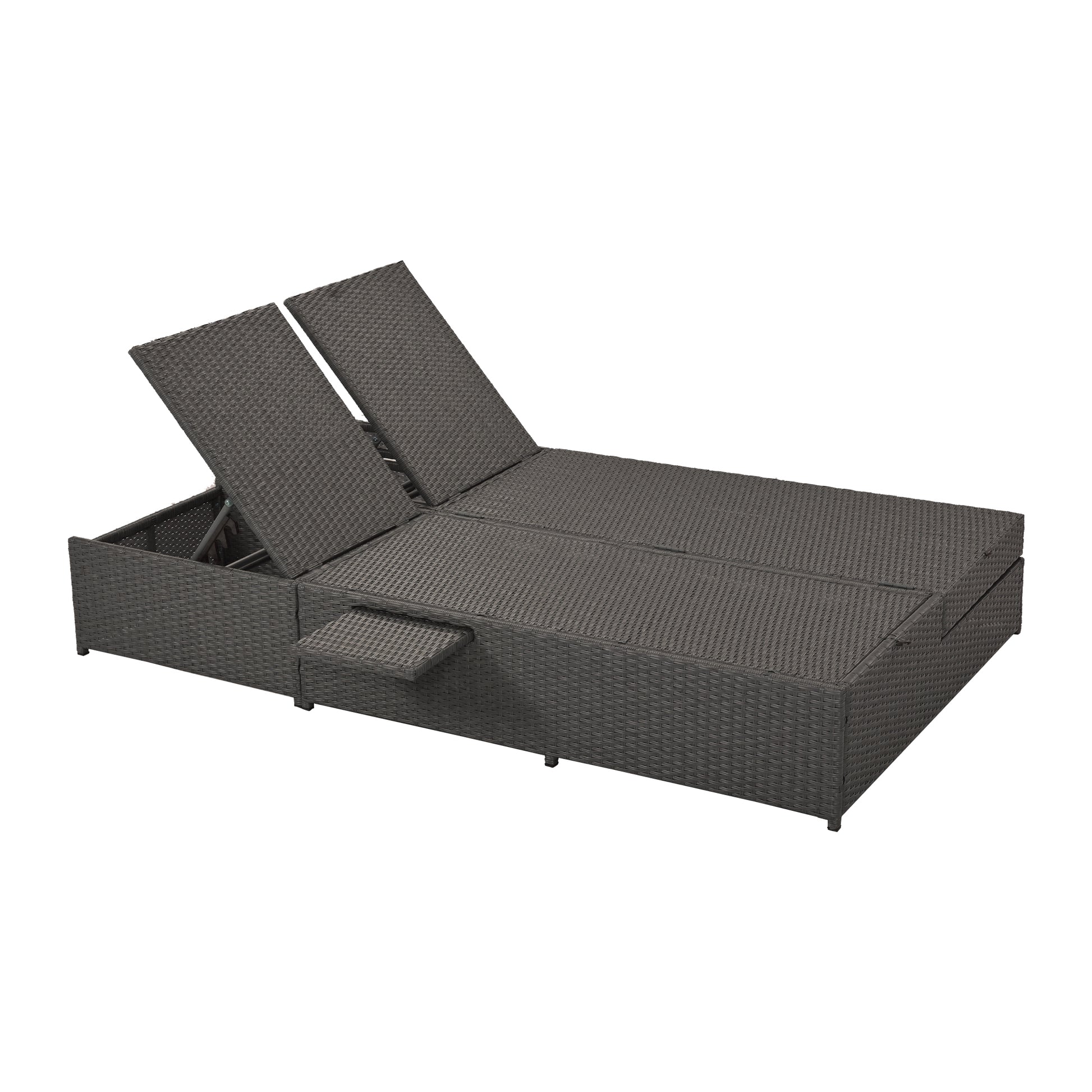Outdoor Double Sunbed, Wicker Rattan Patio Reclining Chairs With Adjustable Backrest And Seat, Conversational Set For 2 Person, Gray Yes Complete Patio Set Gray Water Resistant Frame Water Resistant Cushion Garden & Outdoor Casual Sofa Seating Groups