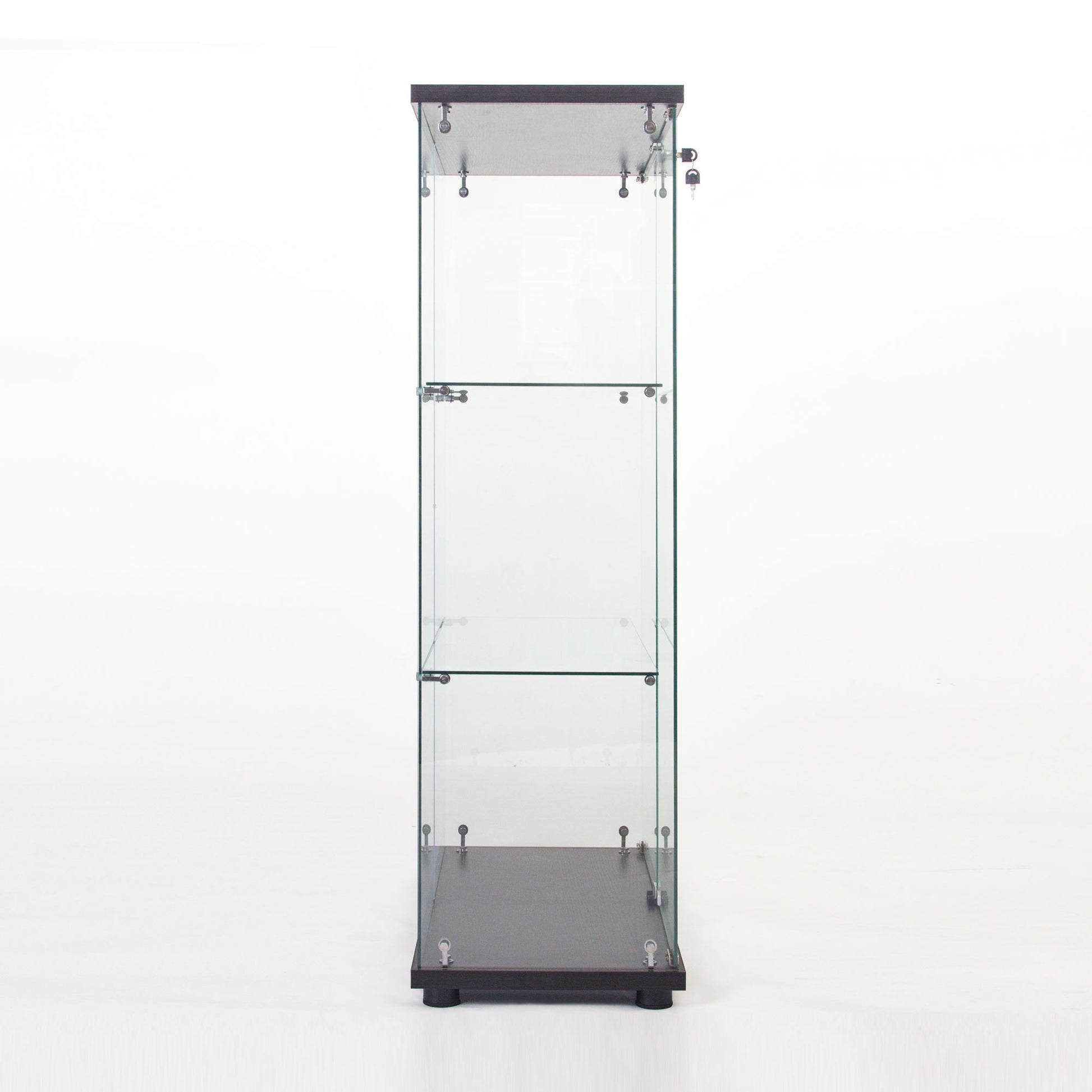 Two Door Glass Cabinet Glass Display Cabinet With 3 Shelves, Black Black Glass