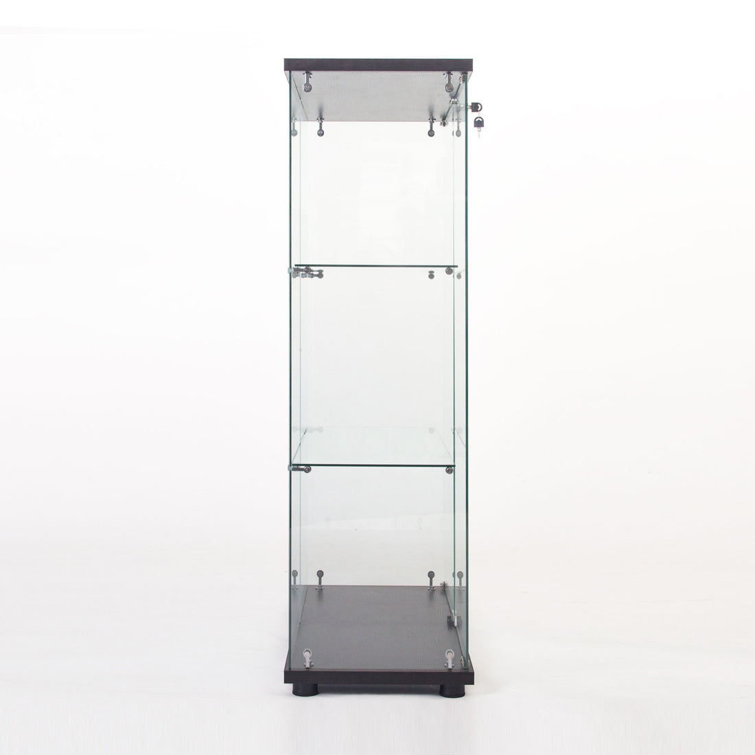 One Door Glass Cabinet Glass Display Cabinet With 3 Shelves, Black Black Glass