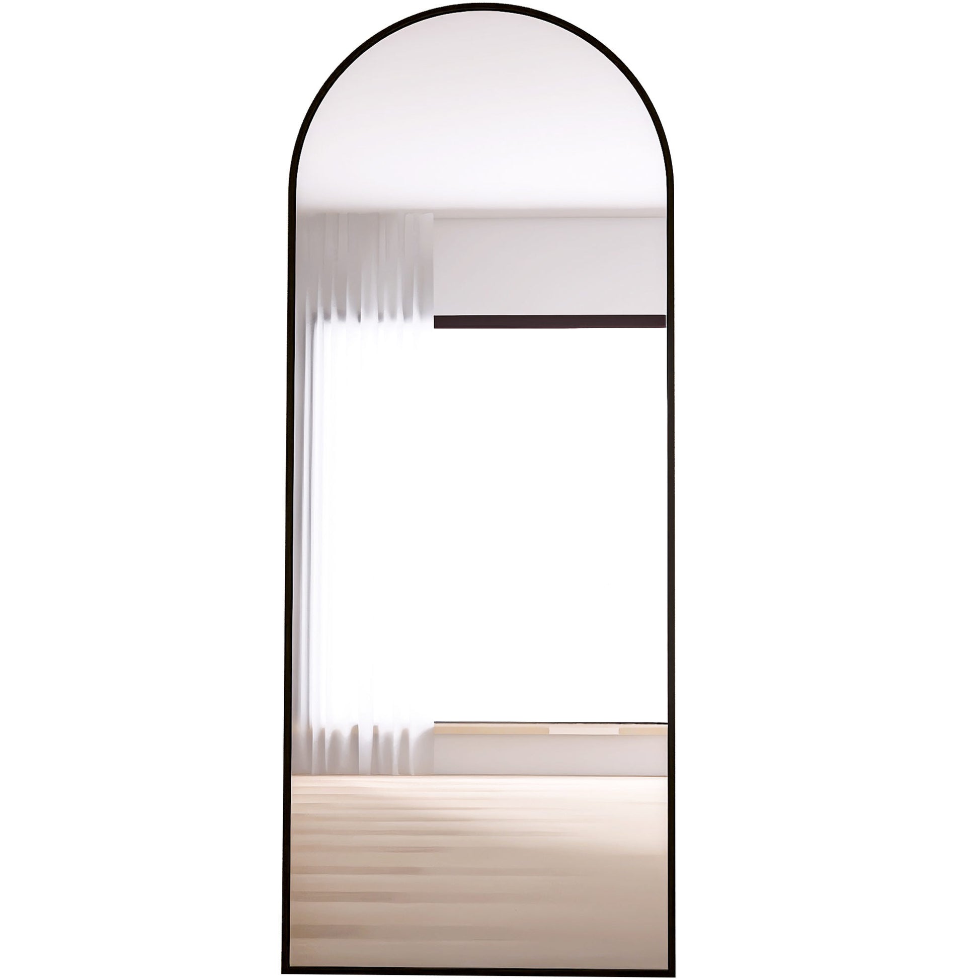 65" Arched Full Length Mirror Floor Dressing Mirror Black Black Glass