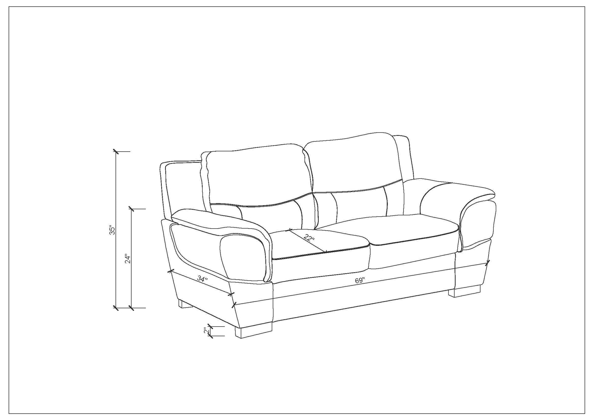 Genuine Leather Loveseat Black Foam Leather