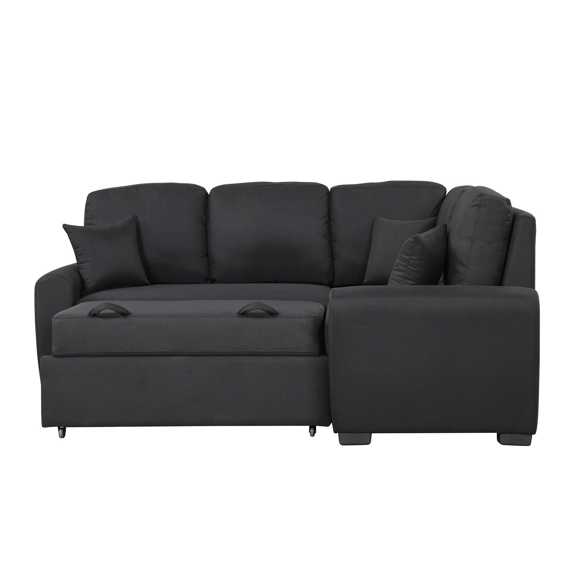 87.4"Sectional Sleeper Sofa With Usb Charging Port And Plug Outlet,Pull Out Sofa Bed With 3 Pillows, L Shape Chaise For Living Room Small Apartment,Black Old Sku Sg000720Aab Black Foam Linen