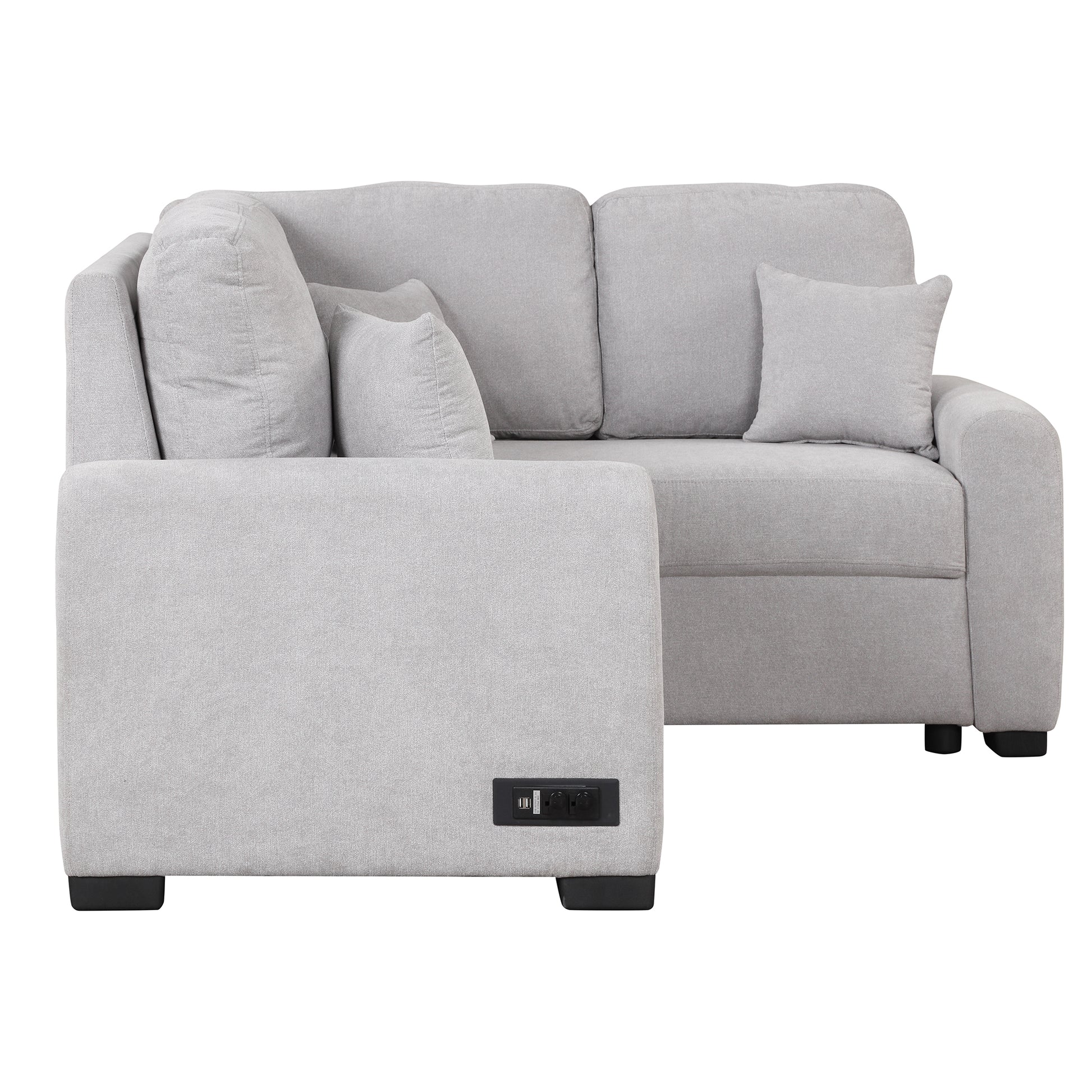 87.4"Sectional Sleeper Sofa With Usb Charging Port And Plug Outlet,Pull Out Sofa Bed With 3 Pillows, L Shape Chaise For Living Room Small Apartment,Grey Old Sku Sg000720Aae Grey Foam Chenille