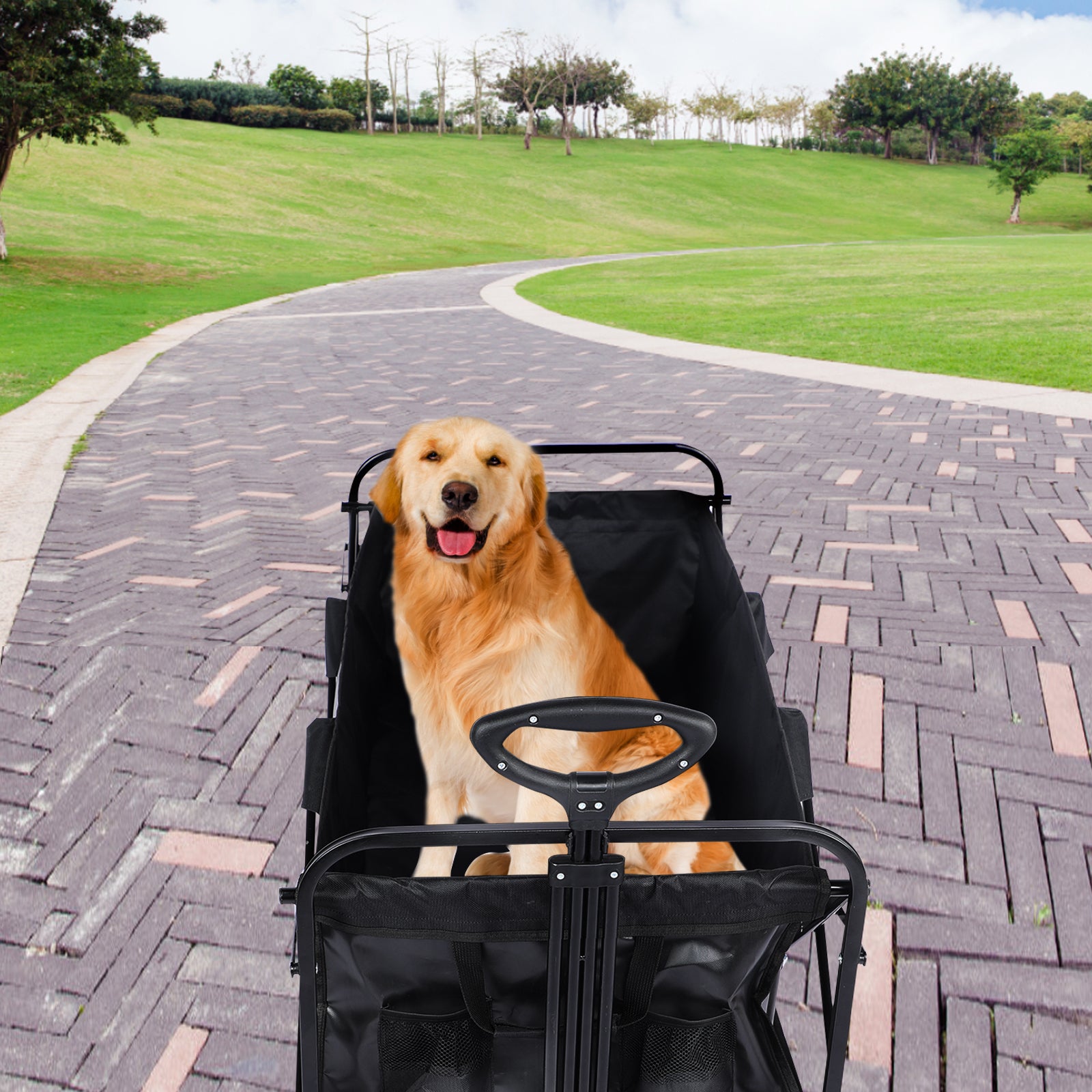 Yssoa Heavy Duty Folding Portable Hand Cart With Removable Canopy, 8'' Wheels, Adjustable Handles And Double Fabric For Shopping, Picnic, Beach, Camping Black Aluminium Alloy