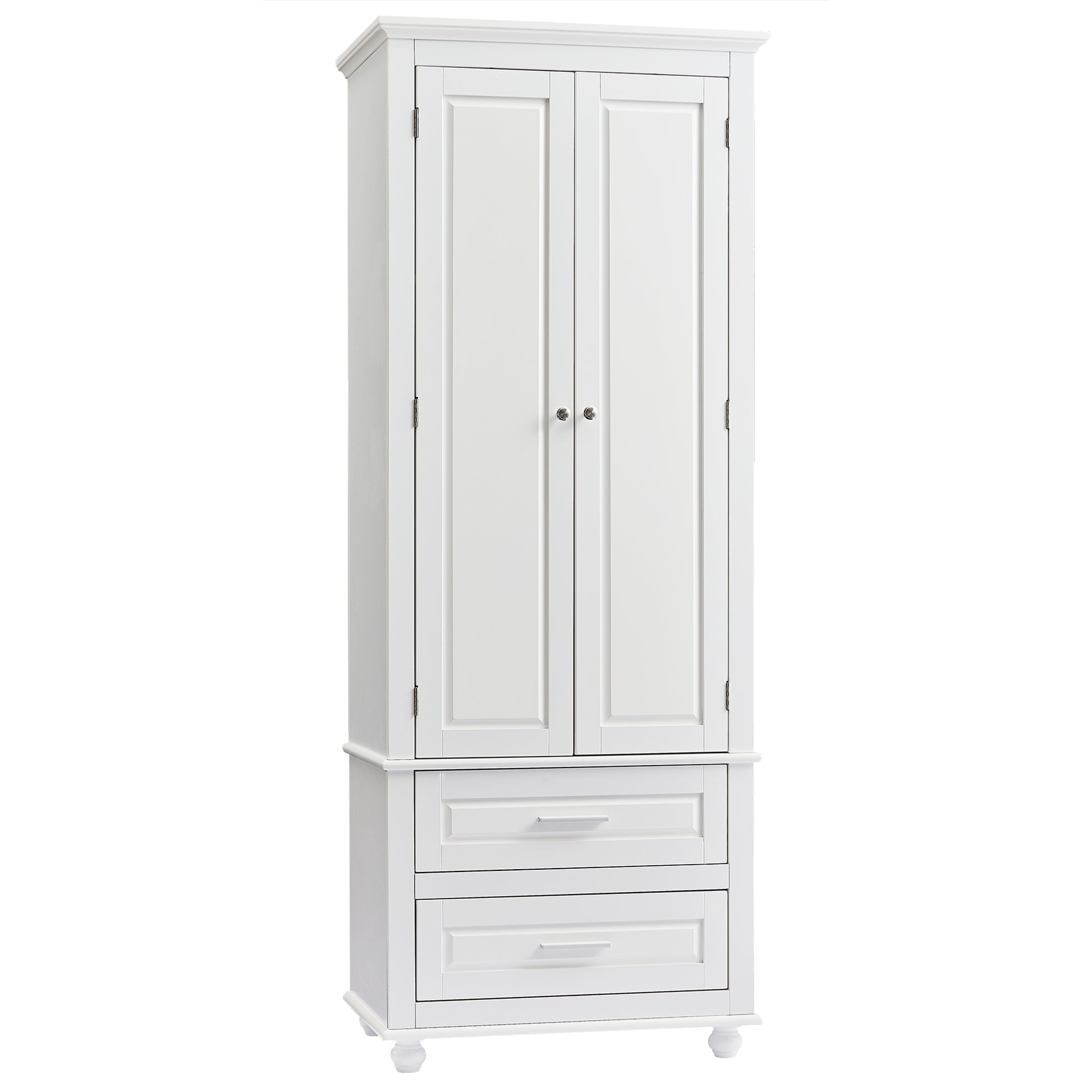 Tall Storage Cabinet With Two Drawers For Bathroom Office, White White Mdf